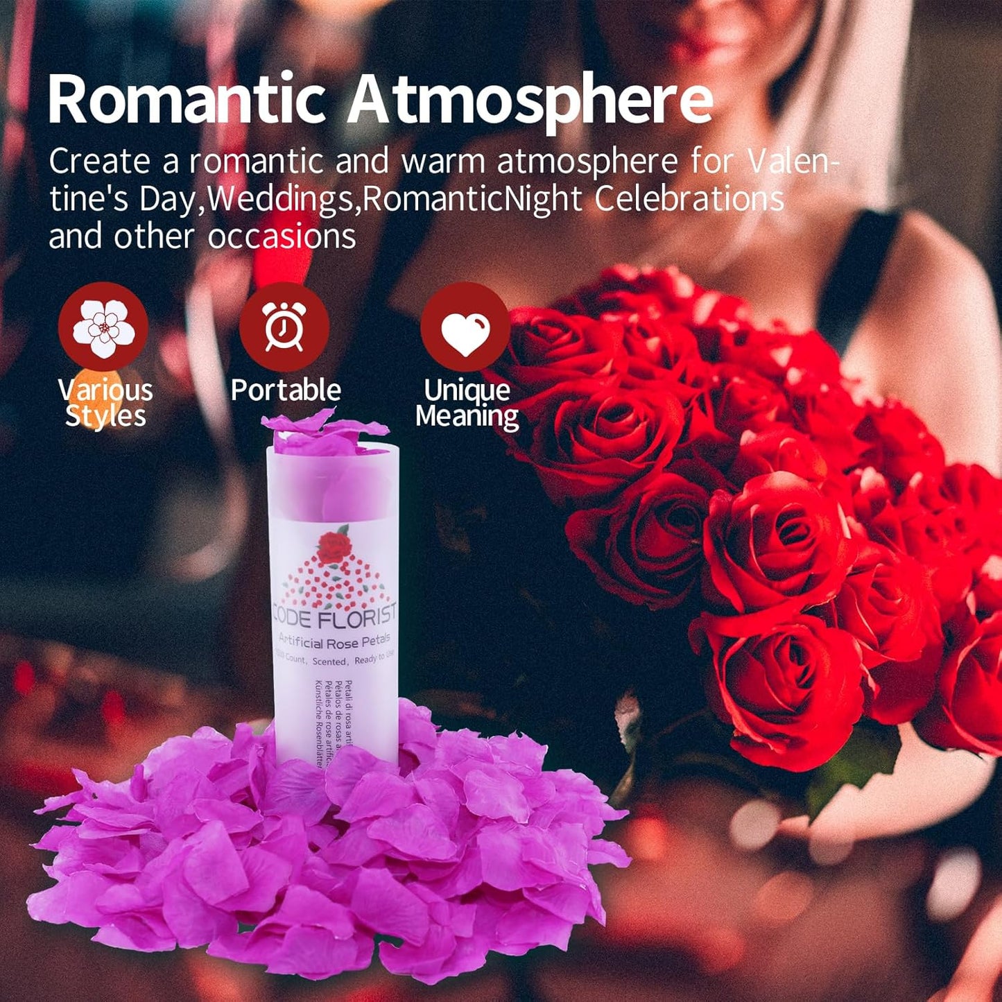 CODE FLORIST 1500 PCS Silk Rose Petals,Fake Rose Petals for Romantic Night,Wedding,Proposal Anniversary Flower Decorations(Separated,Scented,Purple)