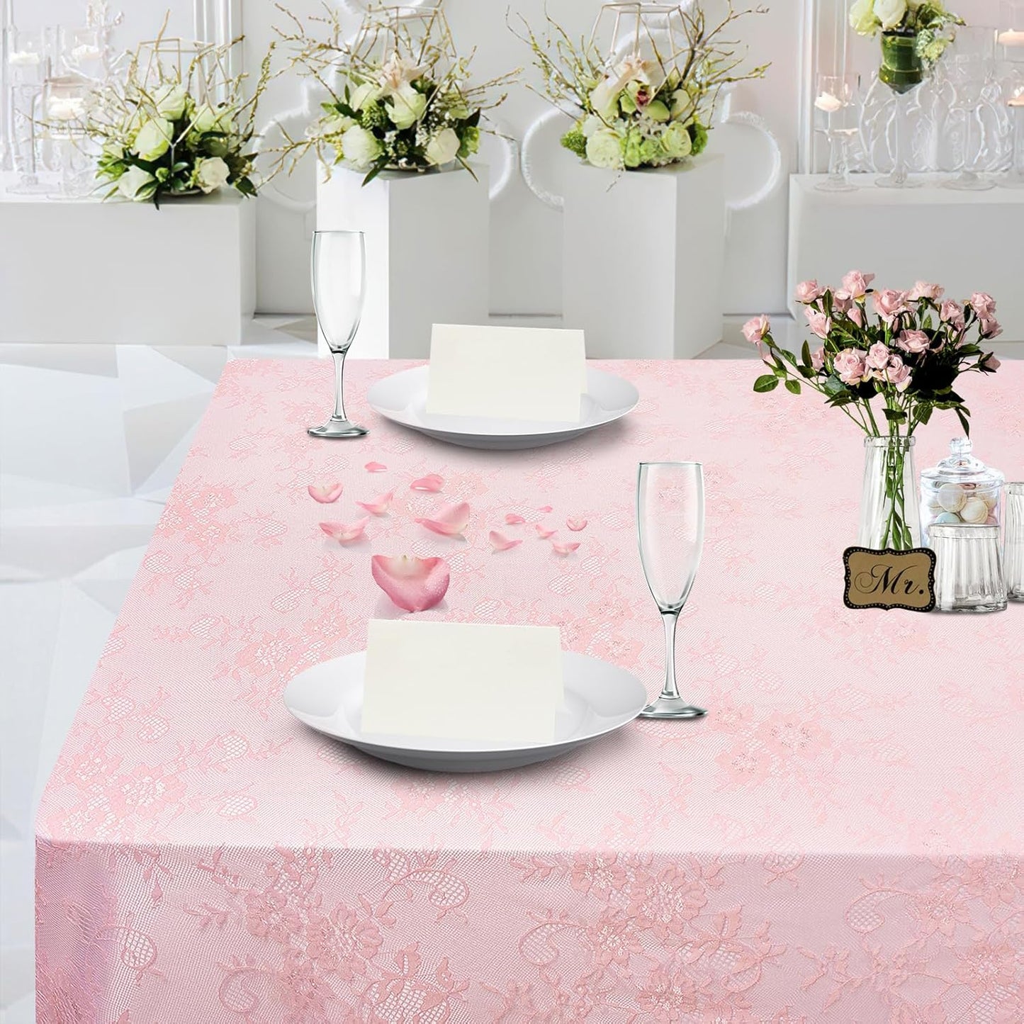 LuoluoHouse Pink Lace Table Cloth 60x120inch 2Pcs for Decorations Wedding Baby Shower