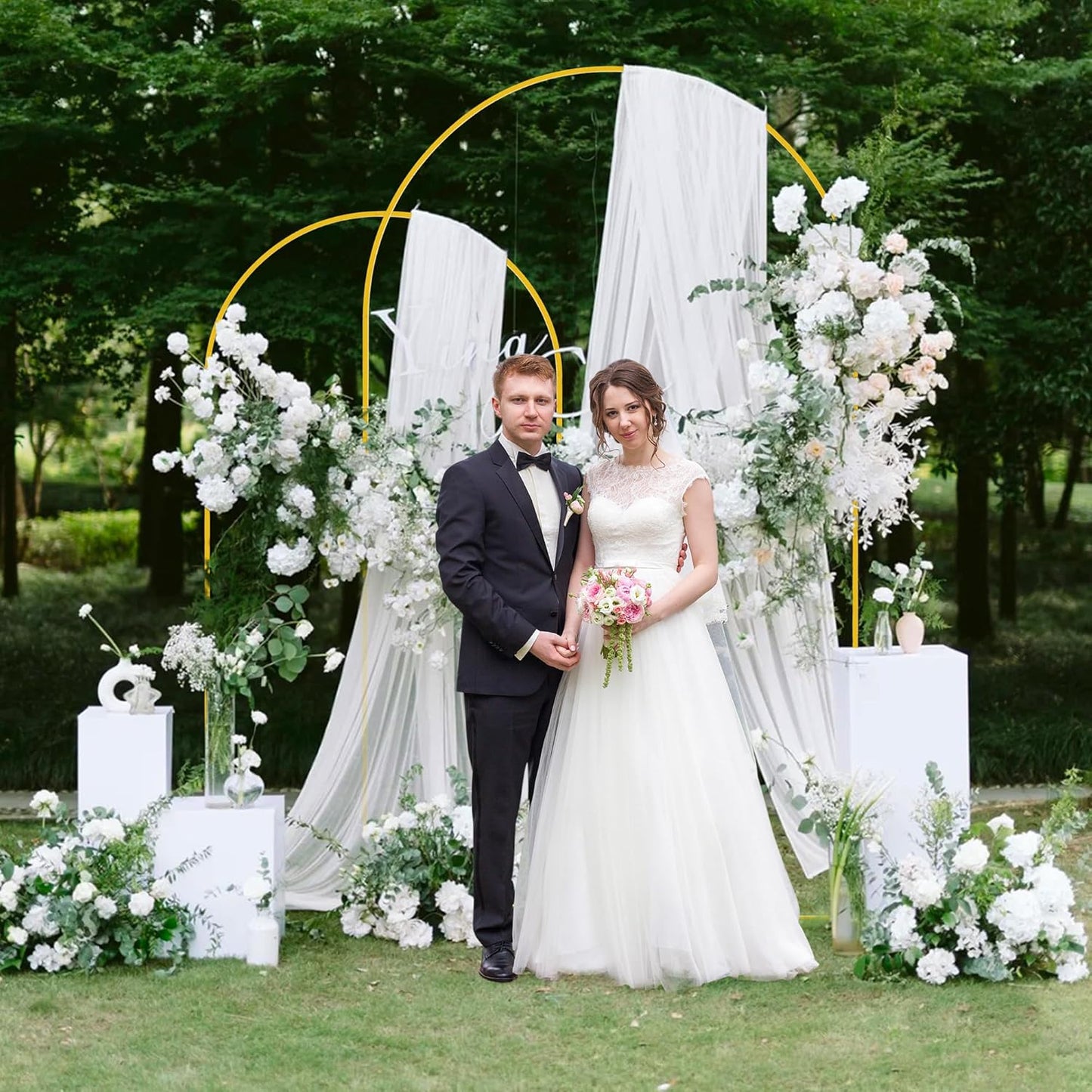 Putros Wedding Arch Stand Gold Metal Arch Stand Set of 2 (8FT/6.6FT) Chiara Arched Frame for Birthday Party Baby Shower Ceremony Graduation Decoration