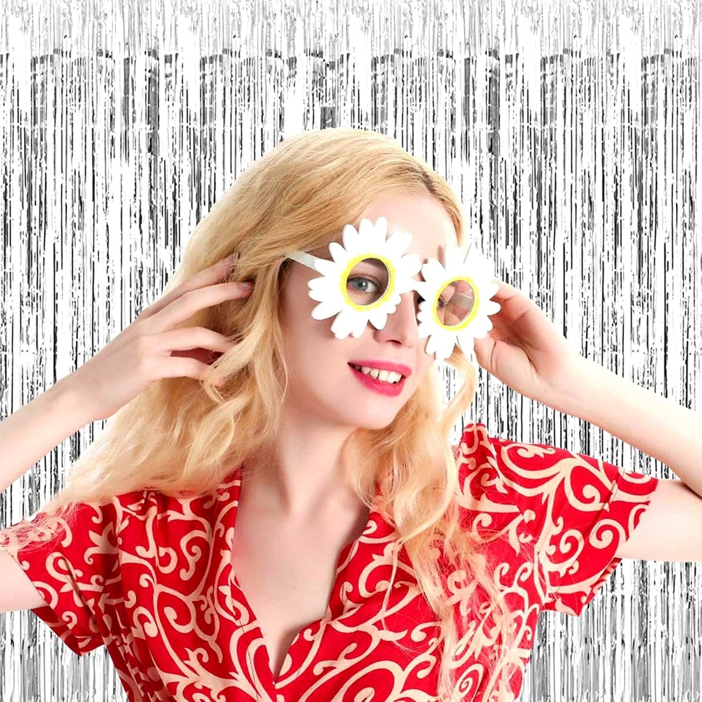 4 Pack Silver Foil Fringe Curtain Backdrop, 3.28Ft x 9.84Ft Metallic Tinsel Streamers Curtains for Party, Photo Booth Props, Birthday, 2022 Graduation Decoration Supplies