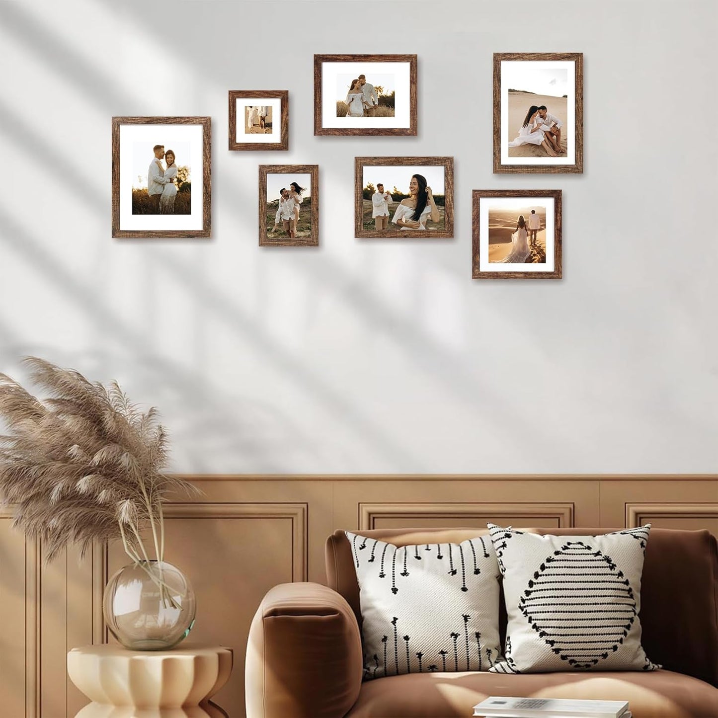 6x9 Picture Frame Set of 4, High Definition Real Glass Rustic Wood Frame, 6 x 9 Photo Frames for Tabletop Display and Wall Mounting