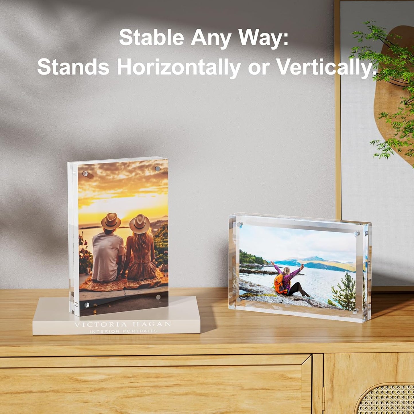 1 Pack 8x10 Acrylic Picture Frames - 20% Thicker Double Sided Magnetic Frame with UV Protection - Freestanding Clear Frameless Display for Tabletops - Modern Photo Frame Set for Home & Office Decor