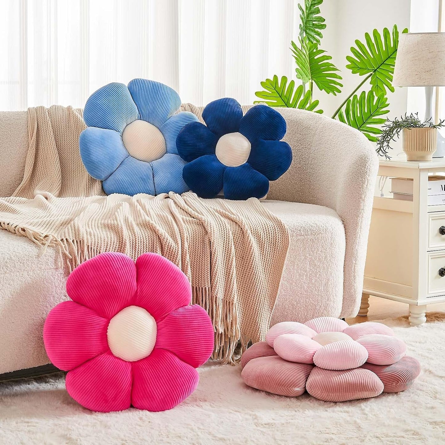 Dusty Pink Flower Pillow, 17.7" Cute Flower Shaped Floor Pillow, Aesthetic Floral Plush Daisy Decorative Throw Pillows for Bed Sofa Couch