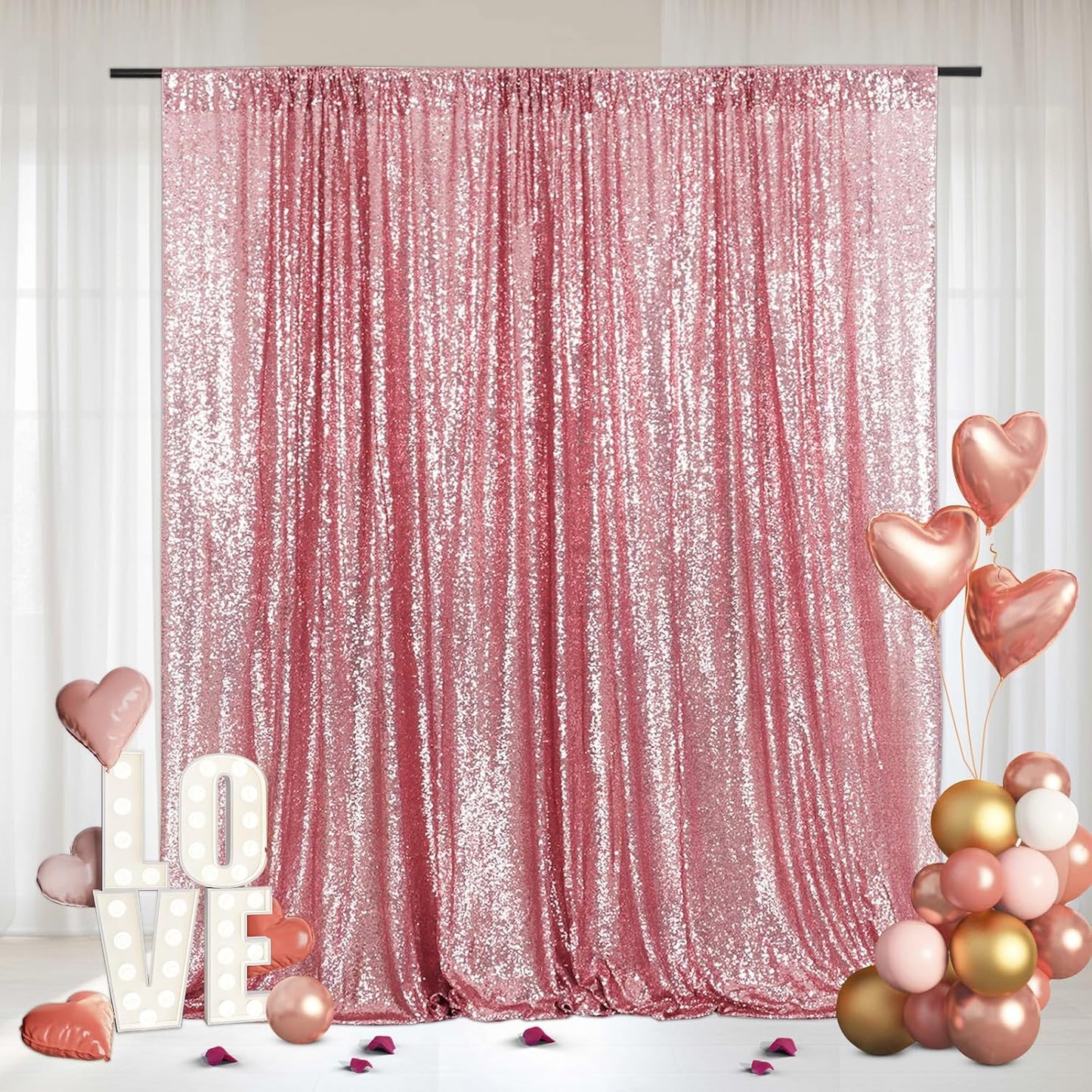 Eternal Beauty Fuchsia Pink Sequin Backdrop, 6x8 Ft Glitter Background Curtains for Shimmer Photography Party Wedding Birthday Back Drop Decor