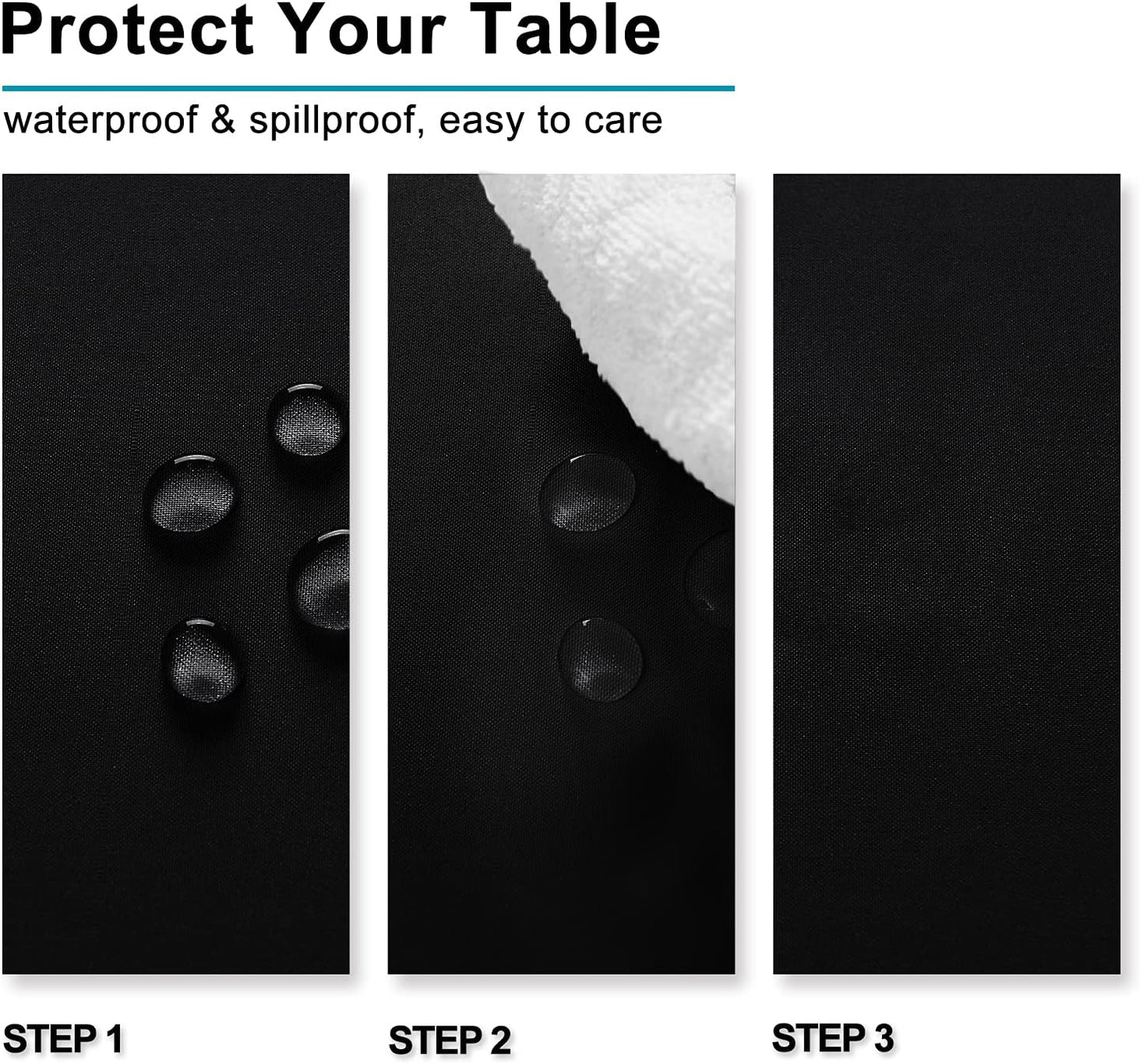 Hiasan Black Tablecloth for Square Tables - Waterproof and Spillproof Washable Fabric Small Table Cloth for Dining Room Kitchen Party, 40 x 40 Inch