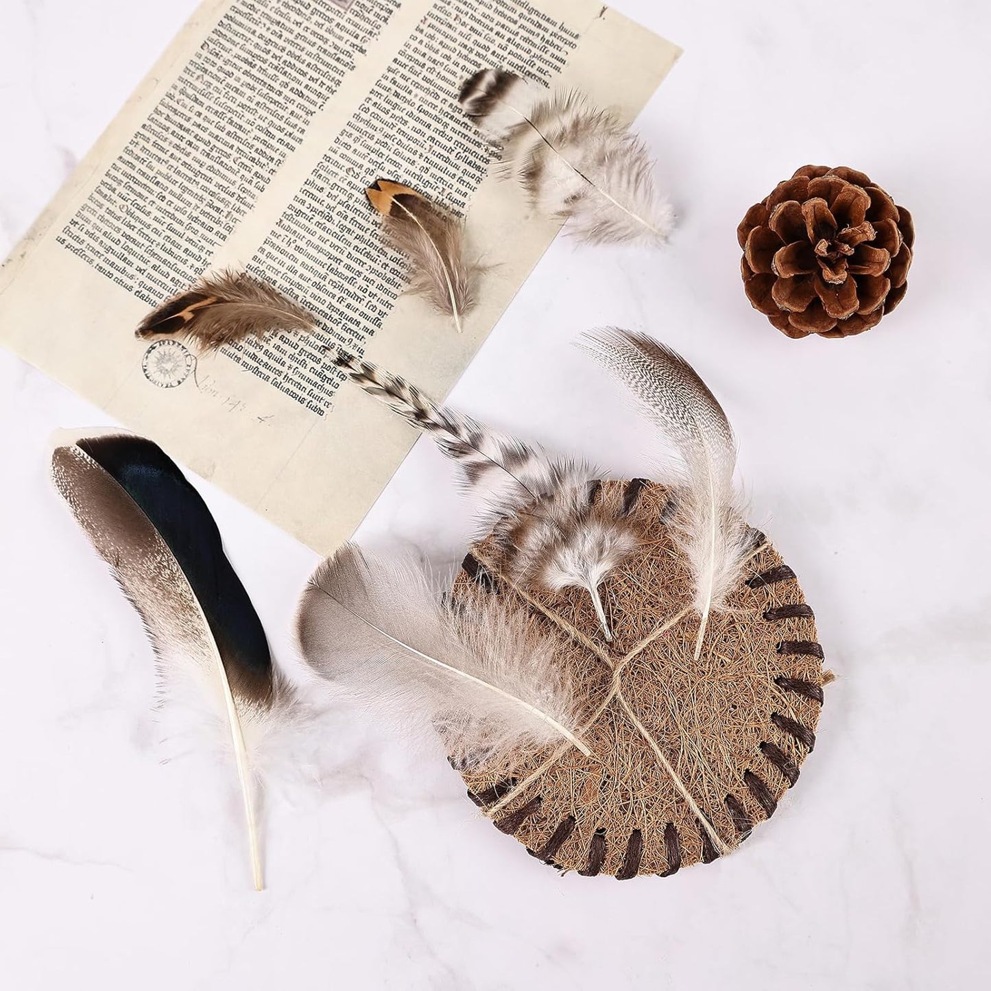 MAOFENG 210pcs 7 Styles Natural Bulk Feathers Assorted Mixed Feathers for DIY Crafts Dream Catcher Wedding Hair Hats Decoration,Guinea Fowl Feathers