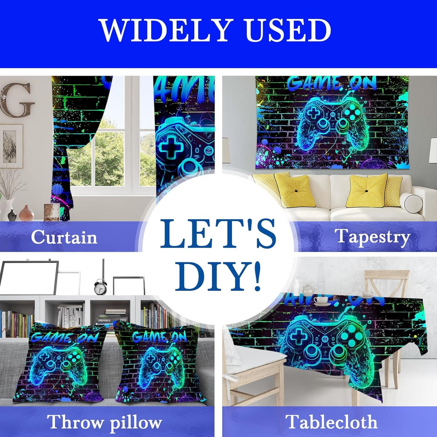 Mocsicka Game On Backdrop Video Game for Boys Level Up Birthday Party Decoration Game Night Arcade Neon Glow Gamer Banner Photography Background (Blue, 6x4ft(72"x48"))