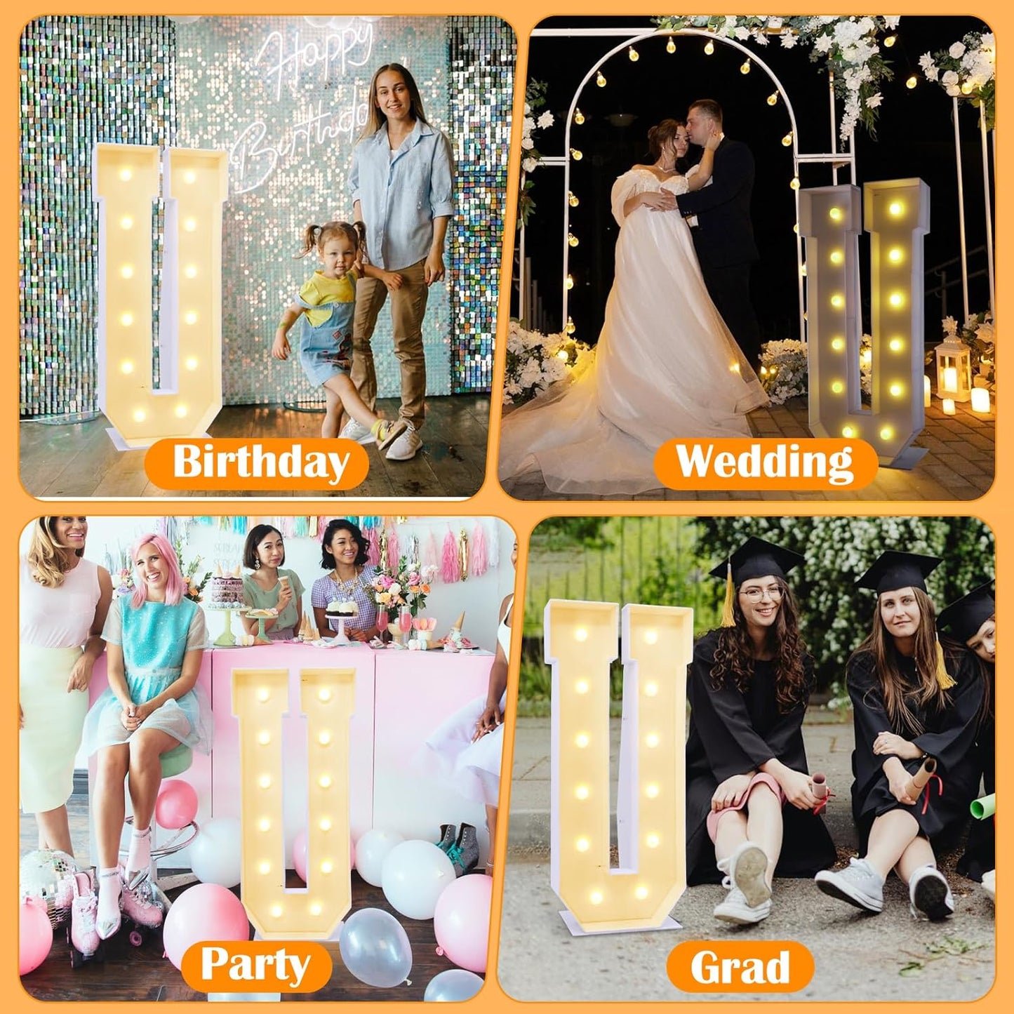 4ft Marquee for Letters U, Large Light up Letters, Multifunctional Large Marquee for Letters 4 Feet Tall for Party Decorations, Letter Balloons, Wedding Decor, Proposal Decorations (Letters U)