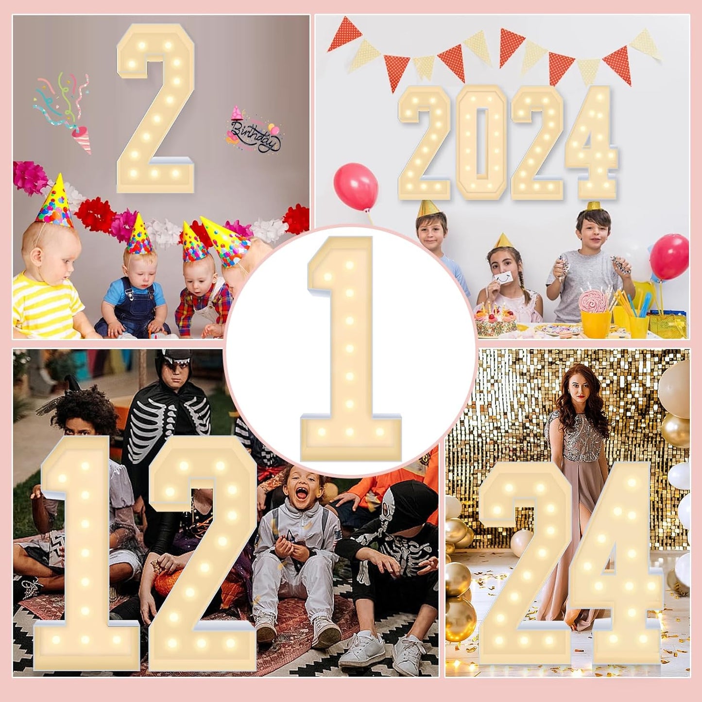 4FT Plastic Marquee Numbers 1 - Light up Numbers Are Made from Corrugated Plastic Board - Quick Assembly Without Tools, Disassembled Components Can Be Used for Photo Wall Decoration, Yard Sale Signs