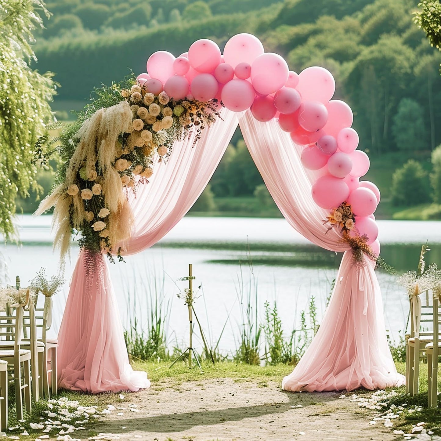 Wokceer Blush Wedding Arch Draping Fabric Backdrop 4 Panels 28.7" X 20FT Sheer Drapes Fabric for Wedding Arbor Ceremony Party