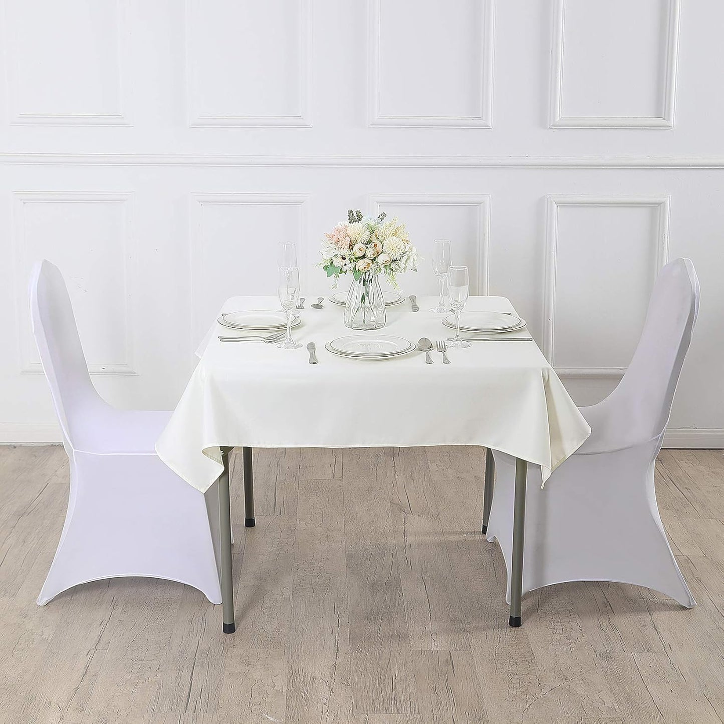 Cupuamon Square Tablecloth 90x90 inch Washable Polyester Fabric Table Cloth for Wedding Party Dining Banquet Decoration（90x90,Ivory）