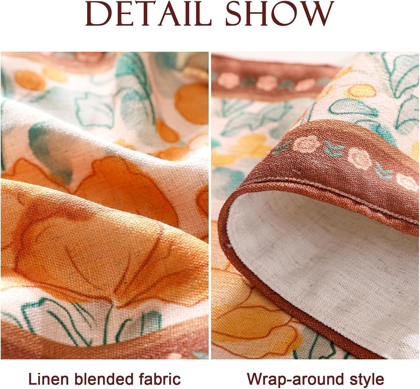 Designer Vintage Orange Floral Small Table Runner,French Farmhouse Soft Linen Coffee Table Runners 63 Inches Long,Decor Tabletop for Kitchen,Dining,Party,Home,Christmas,12"*63"