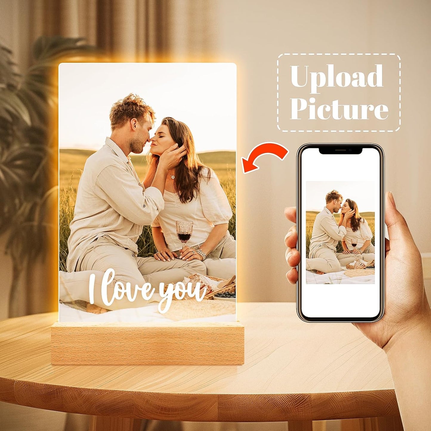 Personalized Picture Frame with Photo, Customized Photo Frame with Night Light, Custom Couple Picture Frames, Personalized Anniversary Birthday Gifts for Women Men Girlfriend Boyfriend Her Him