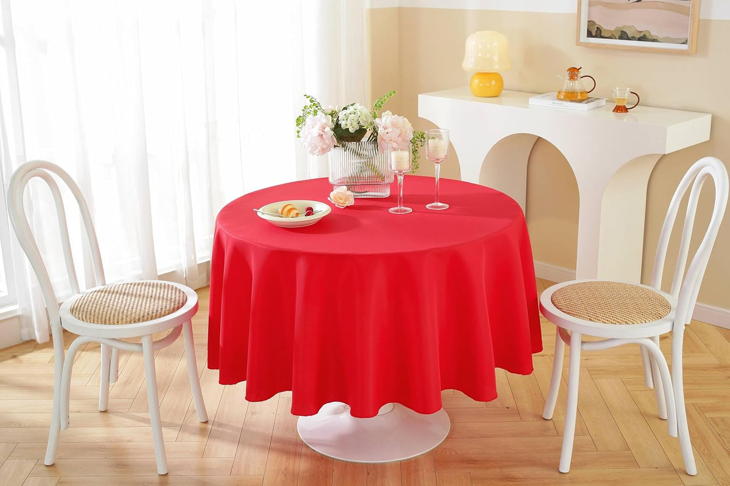 Craft And Party Round Tablecloth, 70 Inch Red Tablecloth, Polyester Fabric Washable Table Cloth for Home, Party, Wedding or Restaurant Use.