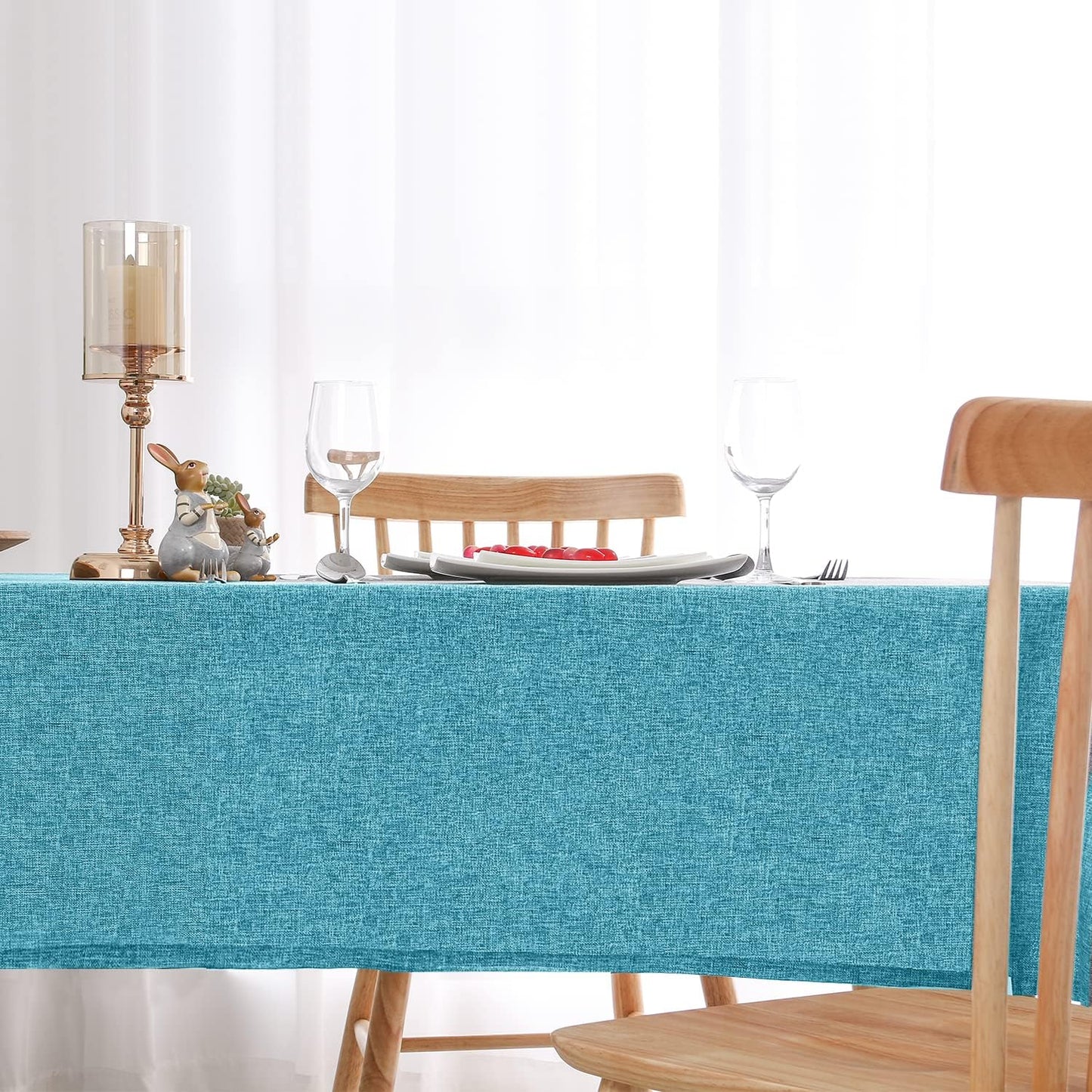 Hiasan 2 Pack Faux Linen Rectangle Tablecloth - Wrinkle and Stain Resistant Washable Table Cloth for Kitchen Dining Room Holiday Table Cover for Dinner, Teal, 60 x 140 Inch