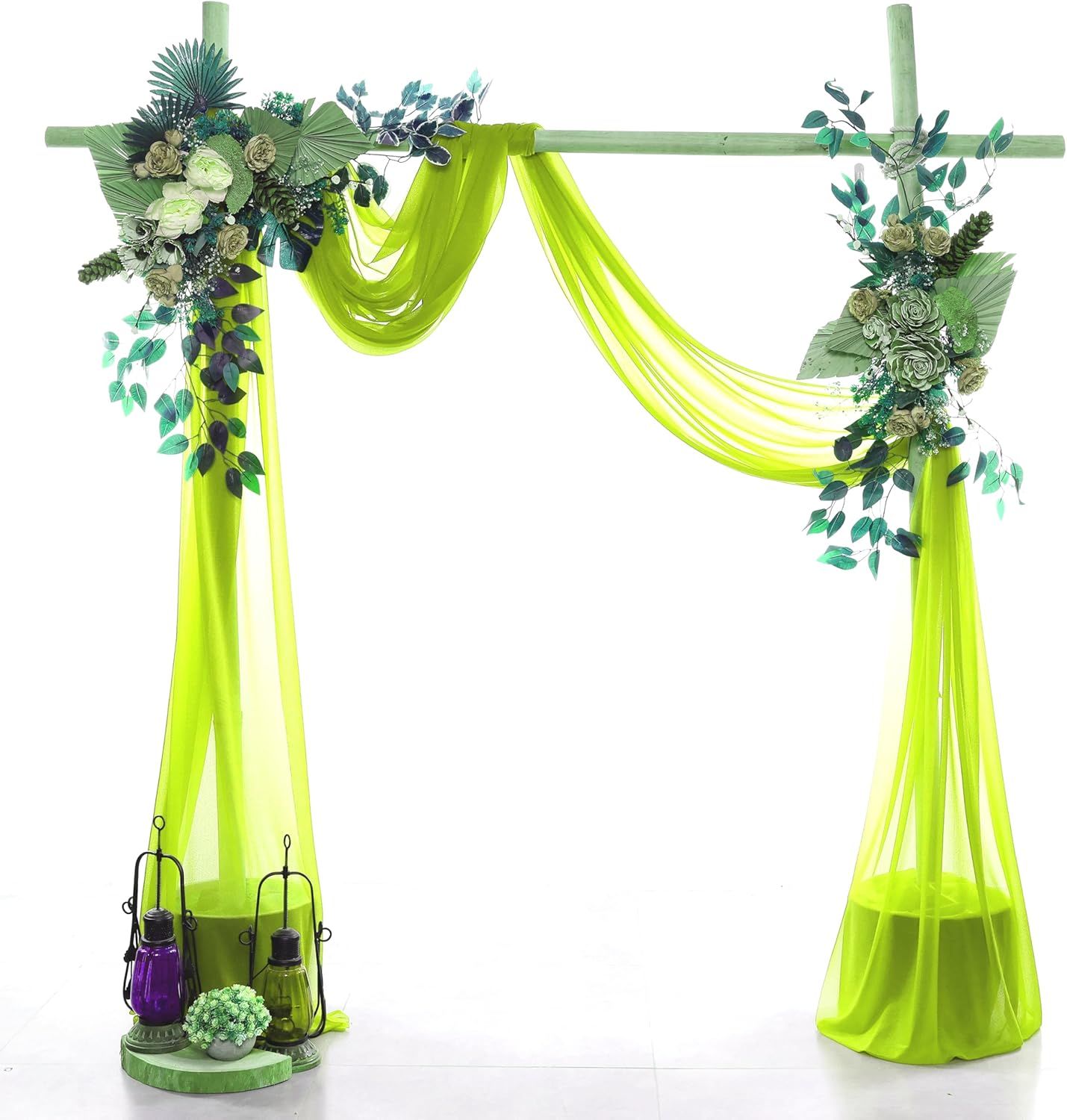 VDS Pack of 2 Panel (30 Inch X 40 Feet) Wedding Arch Draping Fabric Sheer Chiffon Fabric Drapery for Wedding Ceremony Reception Swag Backdrop Canopy Chuppah ARBO Altars Decoration (Parrot Green)