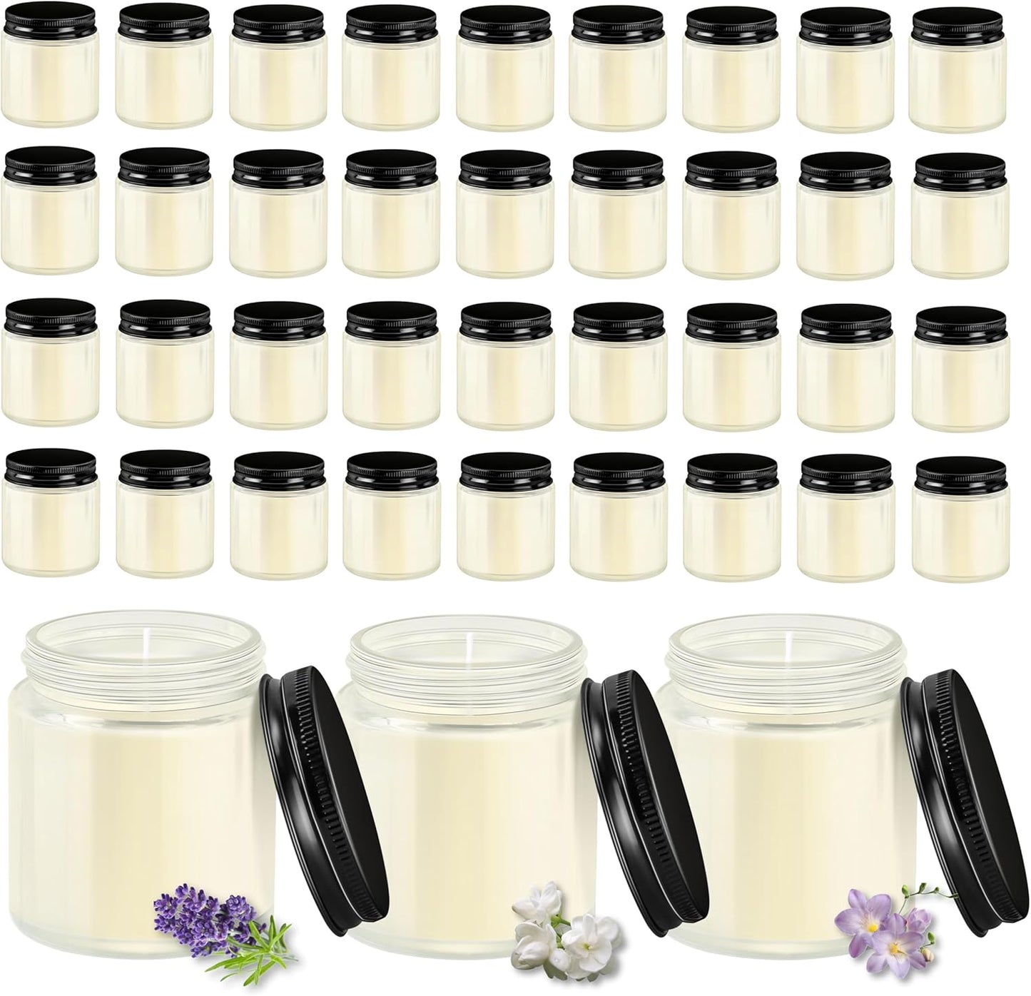 ACITHGL 36 Pcs 4oz Mini Mason Jar Candles Small Scented Candles Bulk Aromatherapy Ideal Souvenir Favors for Wedding Birthday Party (Freesia, Lavender, Jasmine, Black)