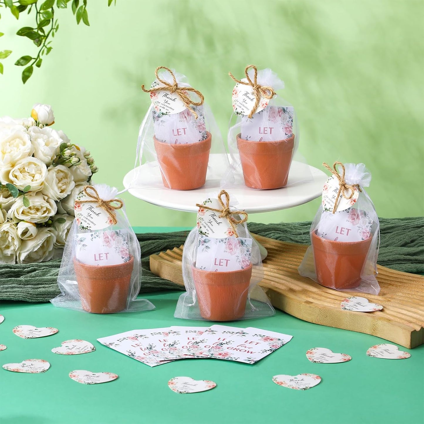 Ctosree 50 Sets Let Love Grow Wedding Favors for Guests Self Adhesive Seed Packets (Seed Not Include) Terracotta Flowerpot Thank You Tags and Organza Gift Bags for Bridal Shower Wedding Party Favors