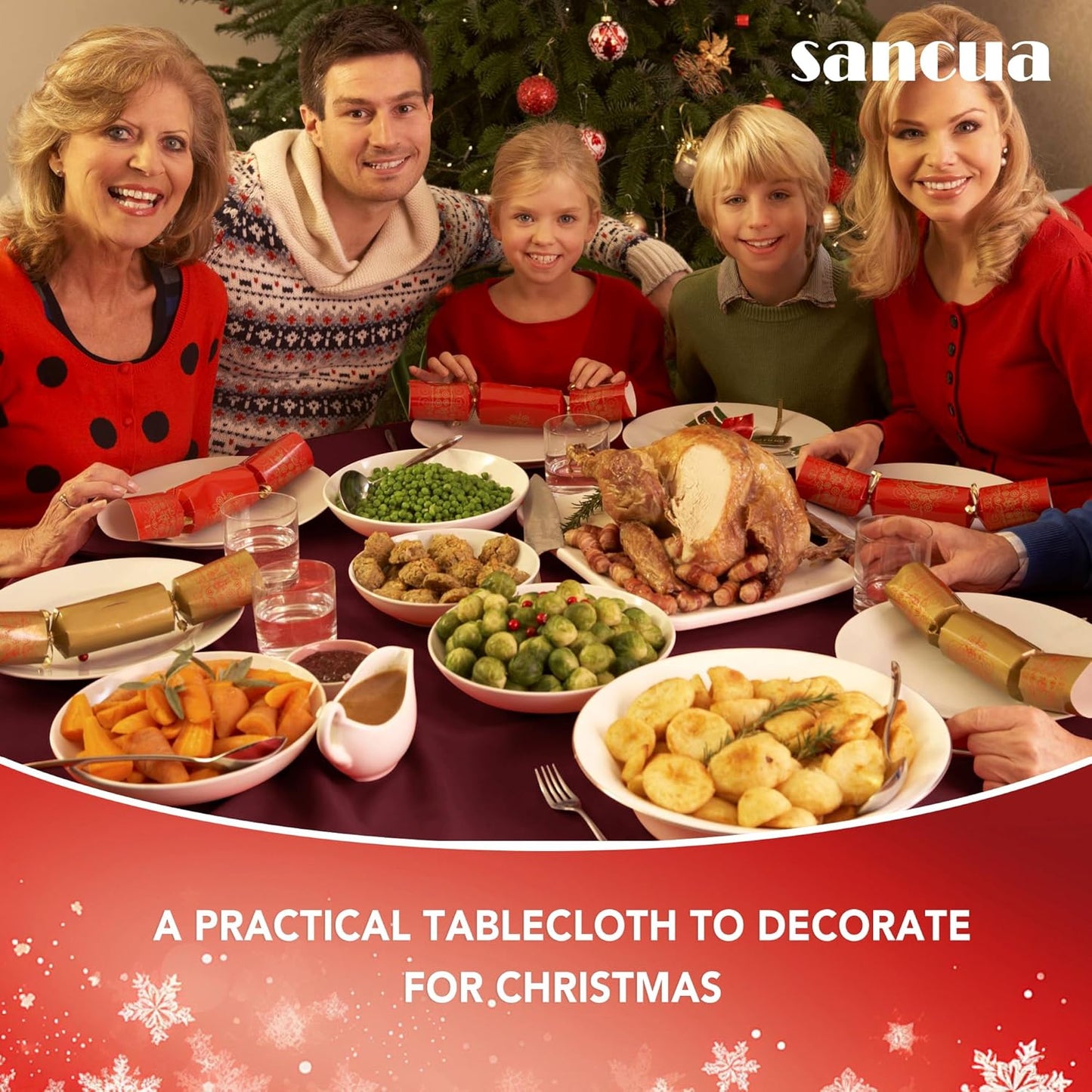 sancua Round Tablecloth - 80 Inch - Water Resistant Spill Proof Washable Polyester Table Cloth Decorative Fabric Table Cover for Dining Tables, Buffet Parties and Camping, Burgundy