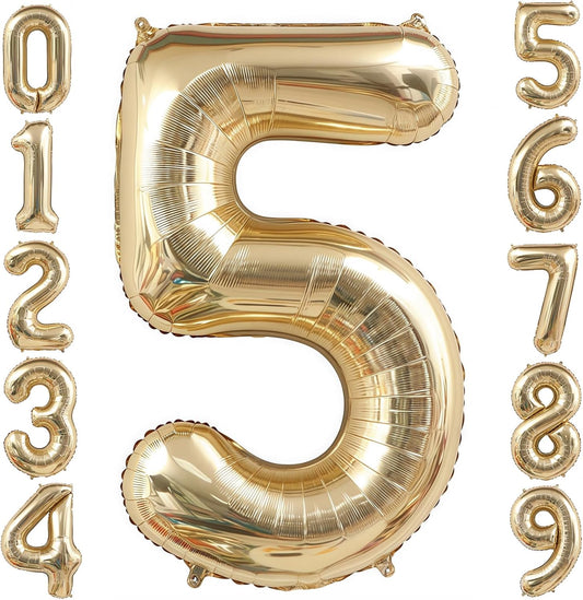 Champagne Gold 5 Balloon,40 Inch Light Gold Number 5 Balloon Big Foil Mylar Helium 5 Balloon for Birthday Party