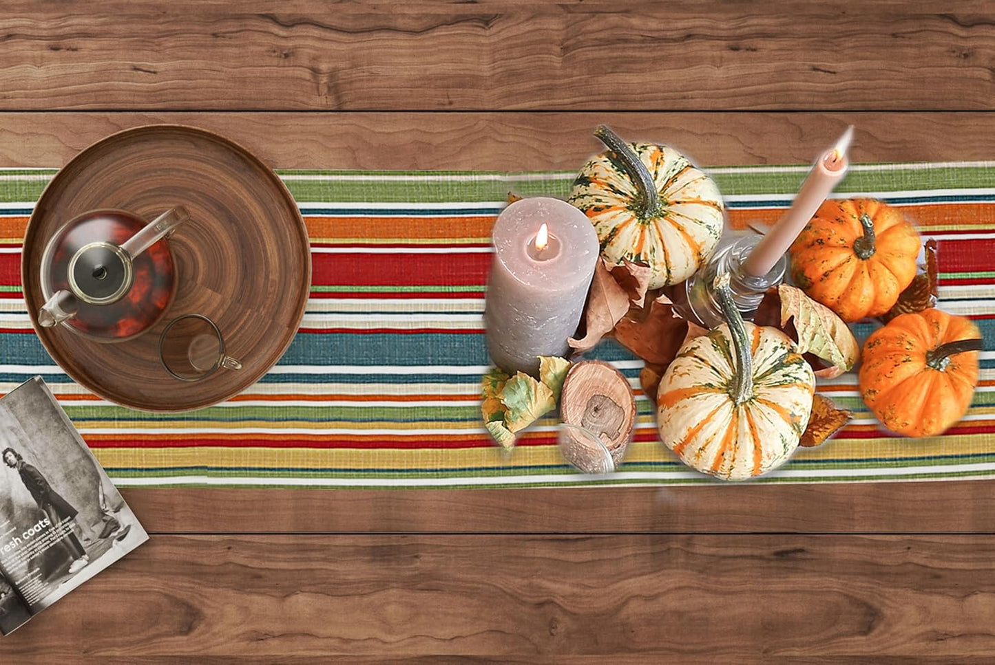 Ruvanti 100% Cotton Table Runner 48 Inches Long, Non-Slip, Stain Resistant, Washable & Reusable Table Runners Perfect for Wedding, Parties, Christmas, Holiday, in-Door use - Multi Stripe