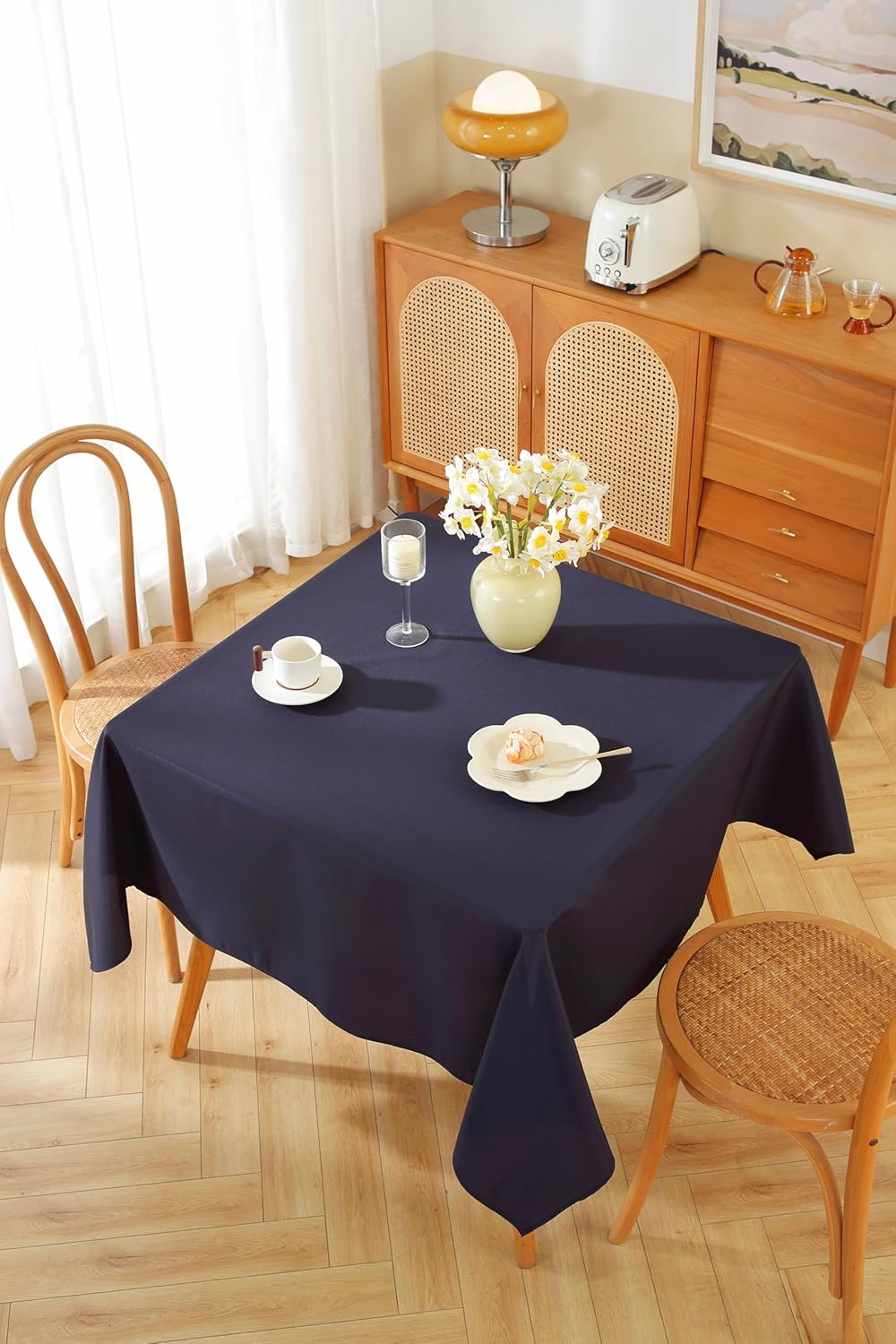 Craft And Party Square Tablecloth, 54 x 54 Inch Navy Blue Tablecloth, Polyester Fabric Washable Table Cloth for Home, Party, Wedding or Restaurant Use.