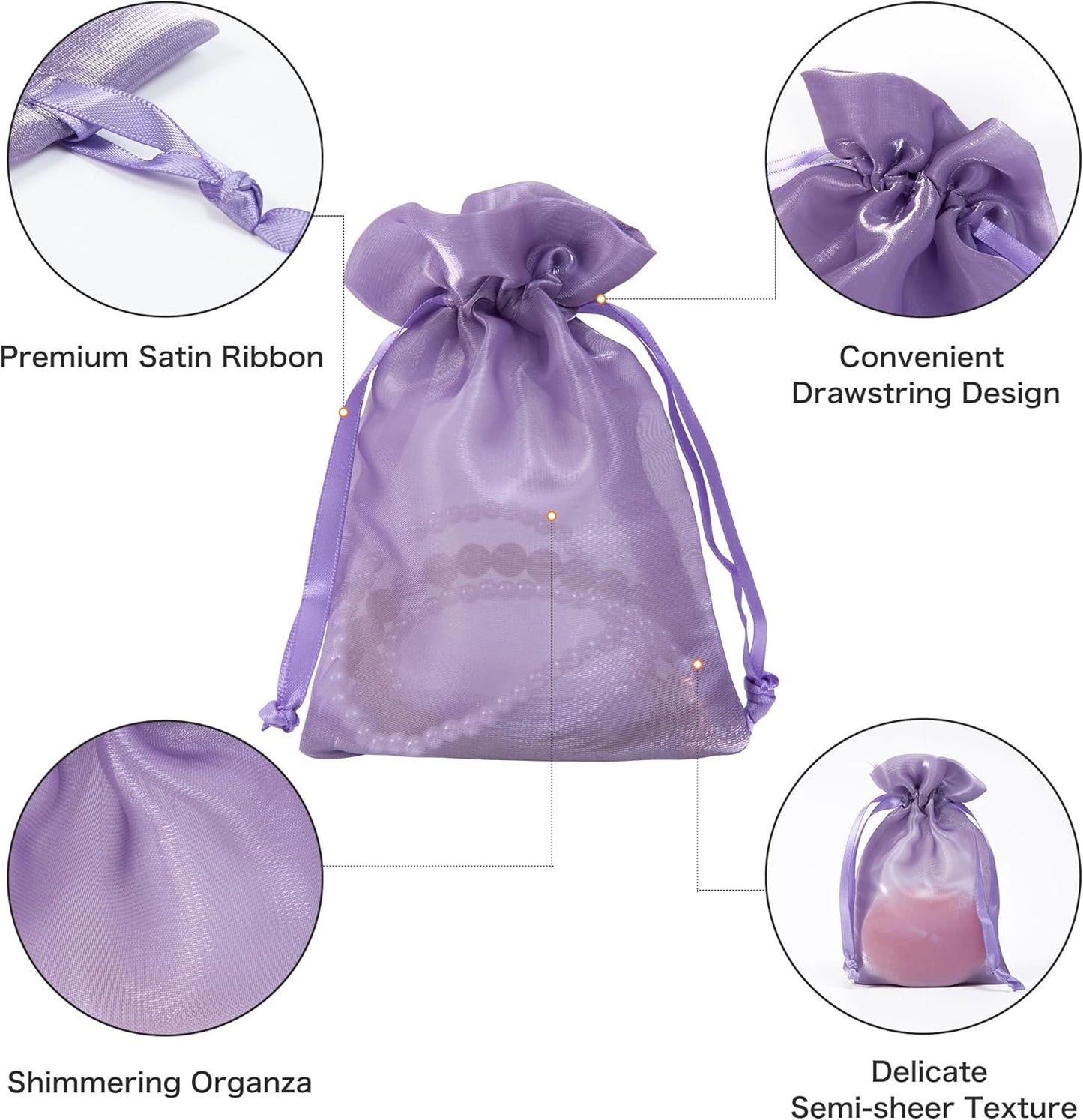 20 Pcs Purple Small Organza Bags 4X6 inch for Wedding Favors with Drawstring, Mini Mesh Gift Bags Jewelry Pouch for Candy Bridal Shower Party Favor Baby Shower Christmas