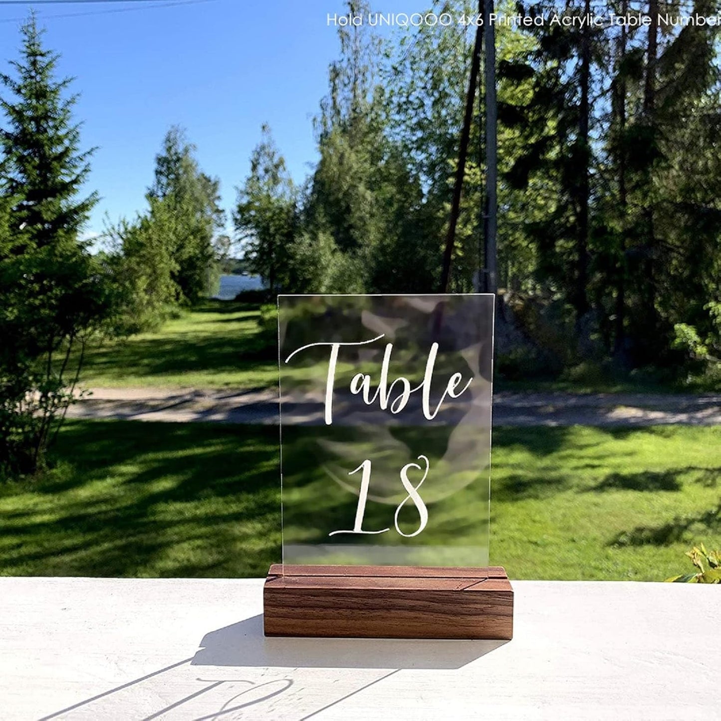 UNIQOOO 5 Pack Rustic Acrylic Sign Holders | Walnut Wood Table Numbers Display Stands | Place Card Holder, Perfect for Retail Shop Wedding Dinner Party Events Decoration