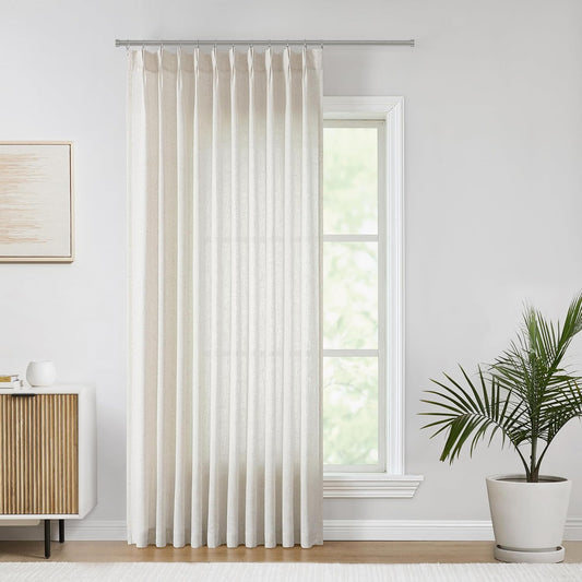 Vision Home Natural Pinch Pleated Semi Sheer Curtains Textured Linen Blended Light Filtering Window Curtains 95 inch for Living Room Bedroom Patio Pinch Pleat Drapes with Hooks 1 Panel 60" Wx95 L