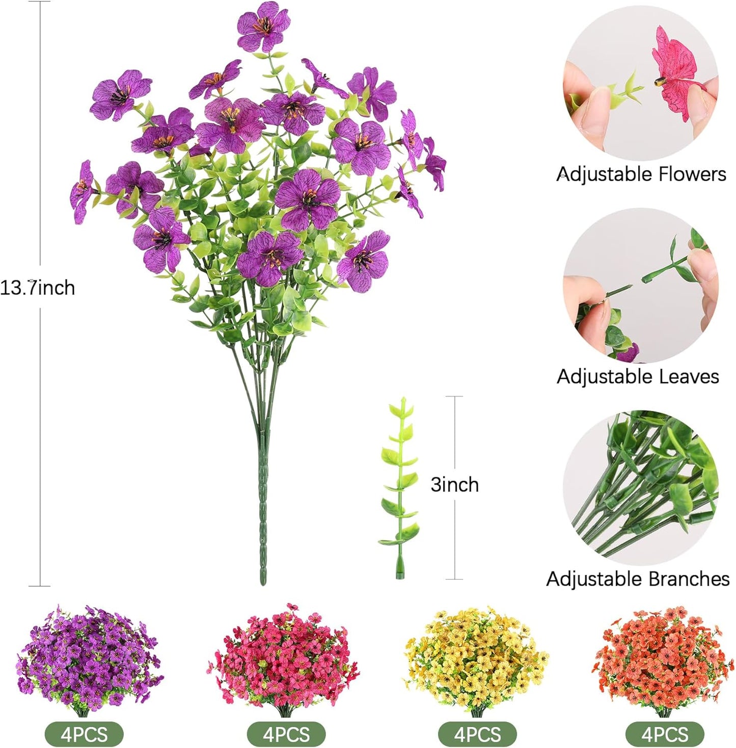 AmyHomie 16 Bundles Artificial Flowers for Outdoor Outside Spring Summer Decoration UV Resistant Faux Flowers No Fade Fake Plastic Plants Garden Porch Window Box Decorating
