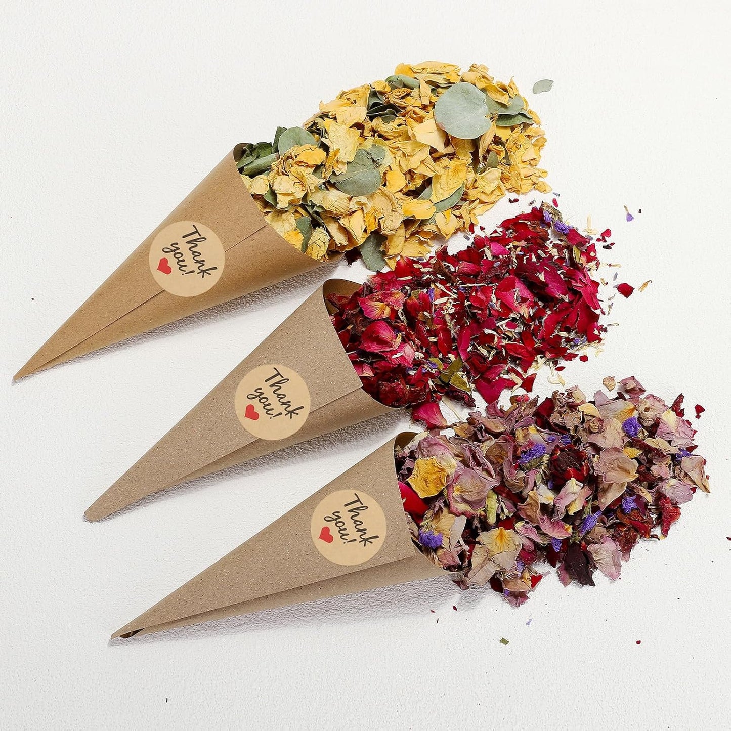 PATIKIL Dried Flower Confetti Cones, 30Pcs Paper Tapers Cone Holder with Dried Rose Petal / Sticker for Wedding Party Engagement Birthday DIY Decoration, Red/Purple