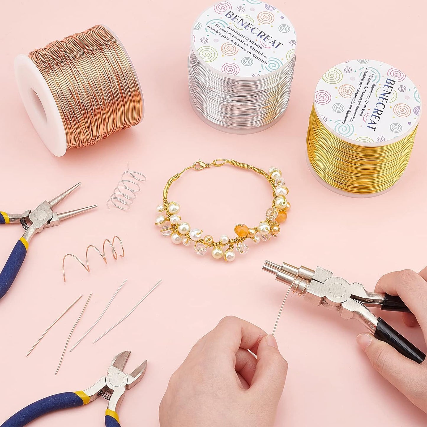 BENECREAT 20 Gauge 770FT Aluminum Wire Anodized Jewelry Craft Making Beading Floral Colored Aluminum Craft Wire for Gem Wrapping, Model Jewelry Making- Gold