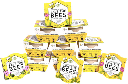 Buzzy Seeds Save The Bees Biodegradable Grow Kit | Herb, Plant, Flower Starter Kit for Kids & Adults | Assorted Wildflowers 12-Pack | Guaranteed to Grow | Best Indoor Grow Your Own Plant