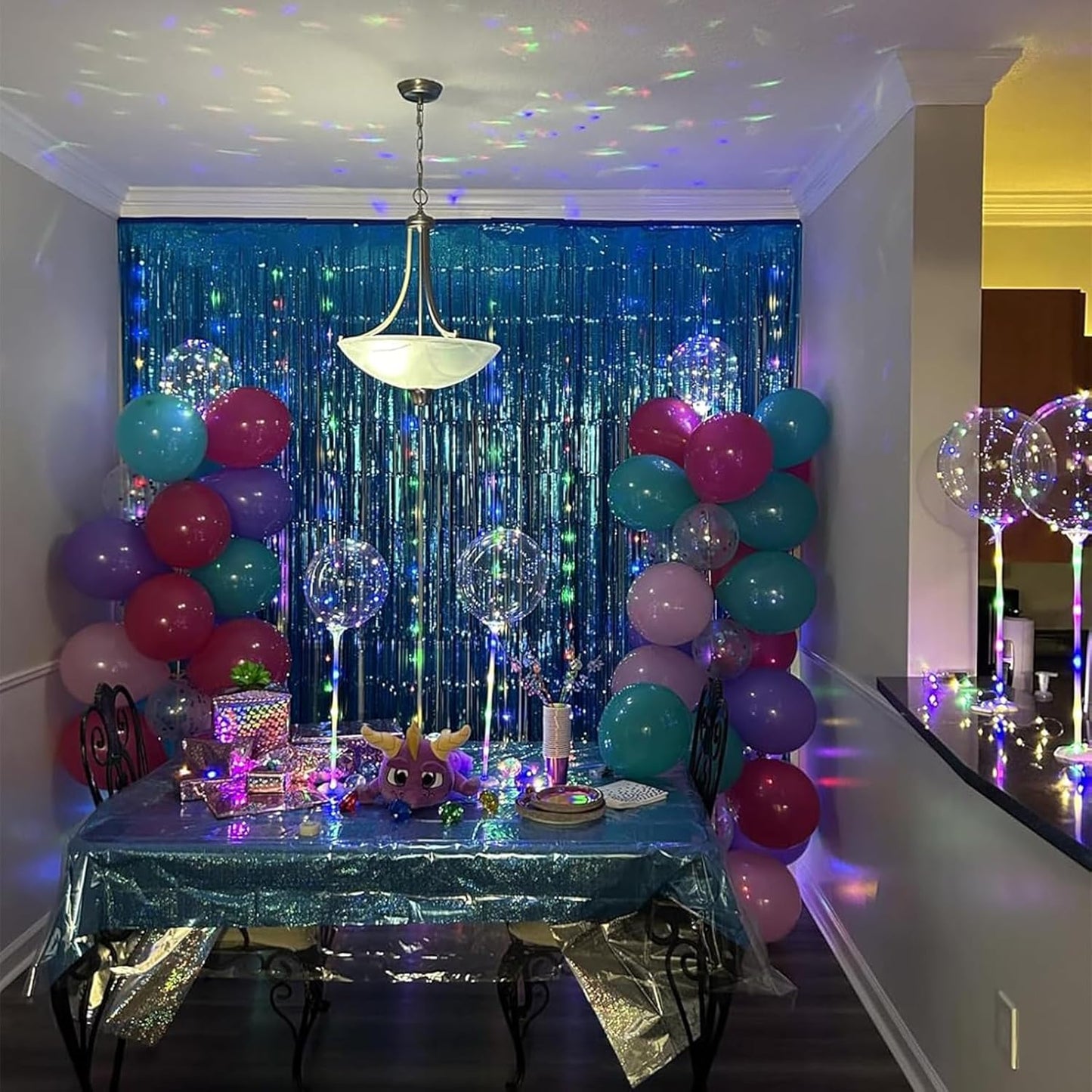 Foil Fringe Curtains Party Decorations - Melsan 3 Pack 3.2 x 8.2 ft Tinsel Curtain Party Photo Backdrop for Birthday Party Baby Shower or Graduation Decorations April fool's Day Decorations Teal