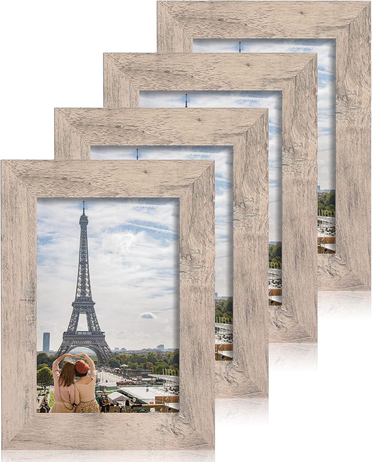 4x6 Picture Frame Set of 4, High Definition Real Glass Smoke Gray Frame, 4 x 6 Wood Photo Frames for Tabletop Display and Wall Mounting