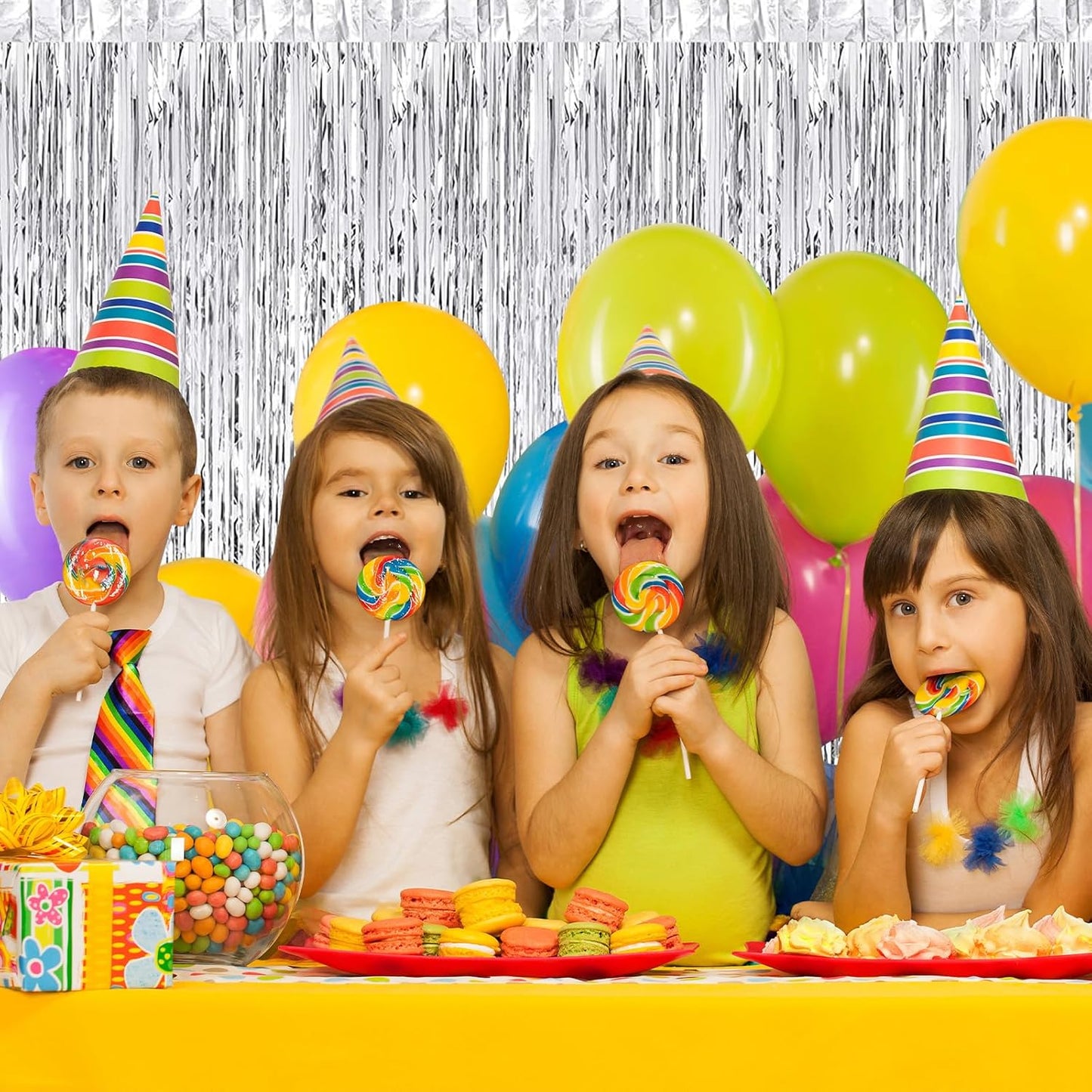 Silver Fringe Curtain Party Streamers, 12 Pack 3.3ft x 8.2ft Foil Curtain Backdrop Tinsel Foil Fringe Curtains Photo Booth Backdrop Streamer for Birthday, Wedding, Baby Shower, Disco Party