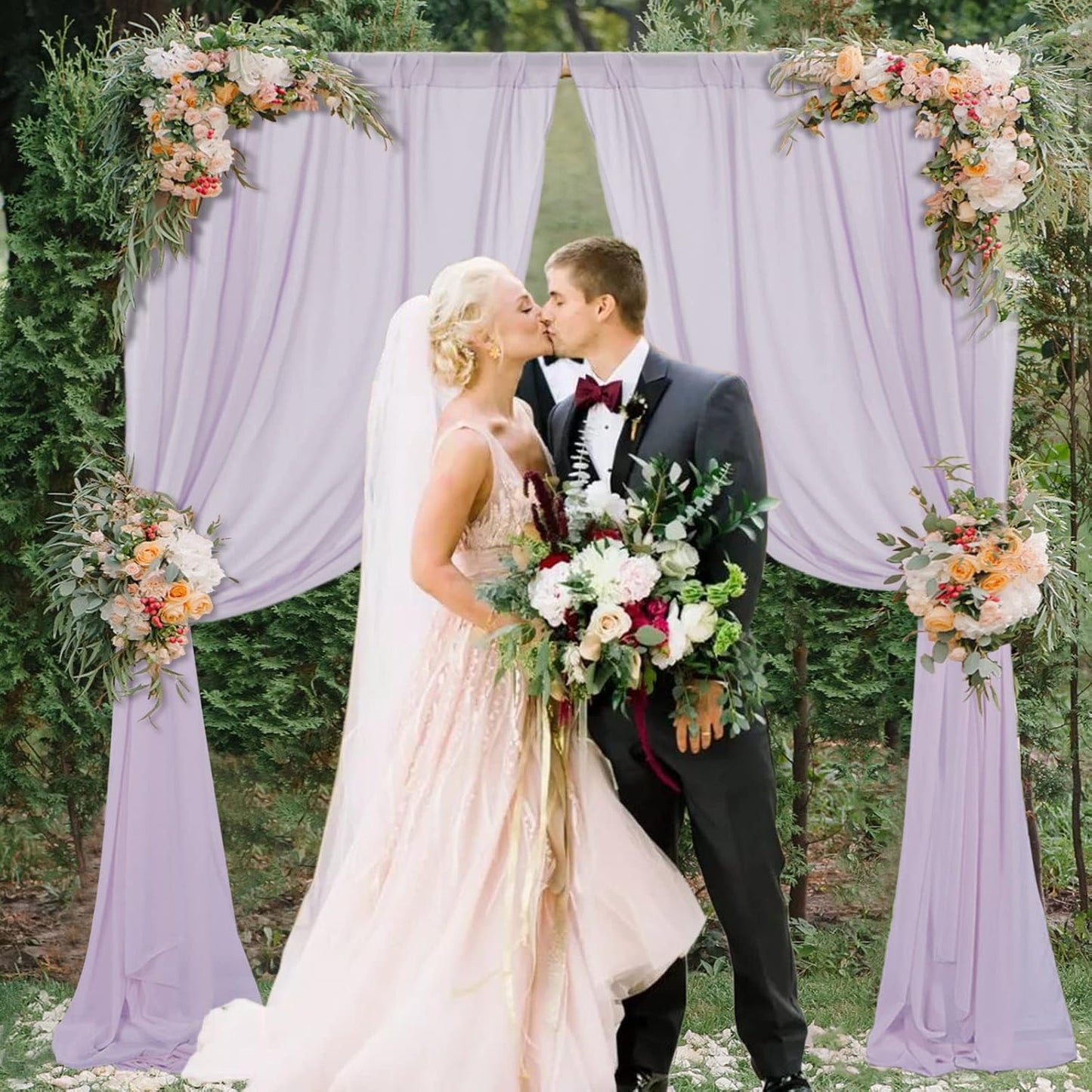 DUOBAO Light Grey Sheer Curtains 2 Panels, 10FT Long, Silver Chiffon Drape, Rod Pocket, Translucent Semi-Sheer, Living Room & Bedroom, 59W x 120L