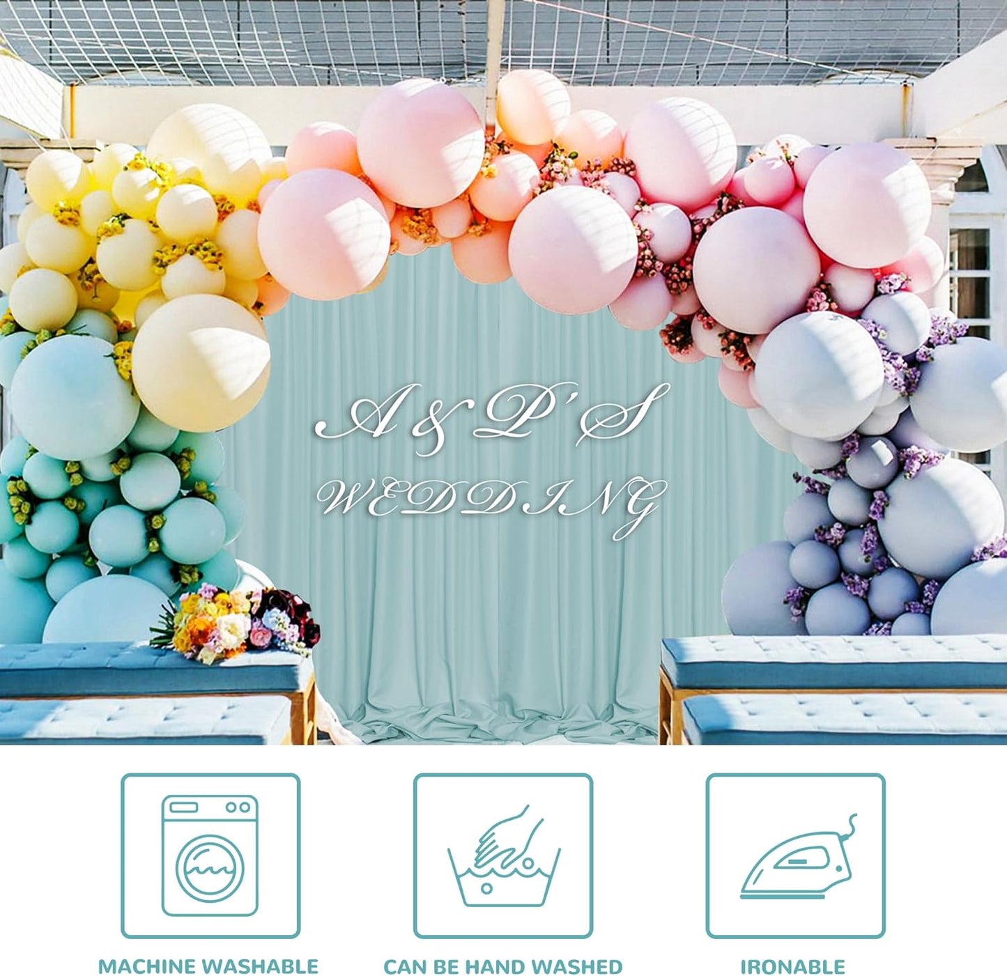 MEETSKY Light Green Backdrop Curtains 10ft x 10ft for Wedding Birthday Baby Shower Photography Backdrop Fabric Curtains Drapes Rod Pocket Light Filtering Window Drapes, 5ft x 10ft, 2 Panels