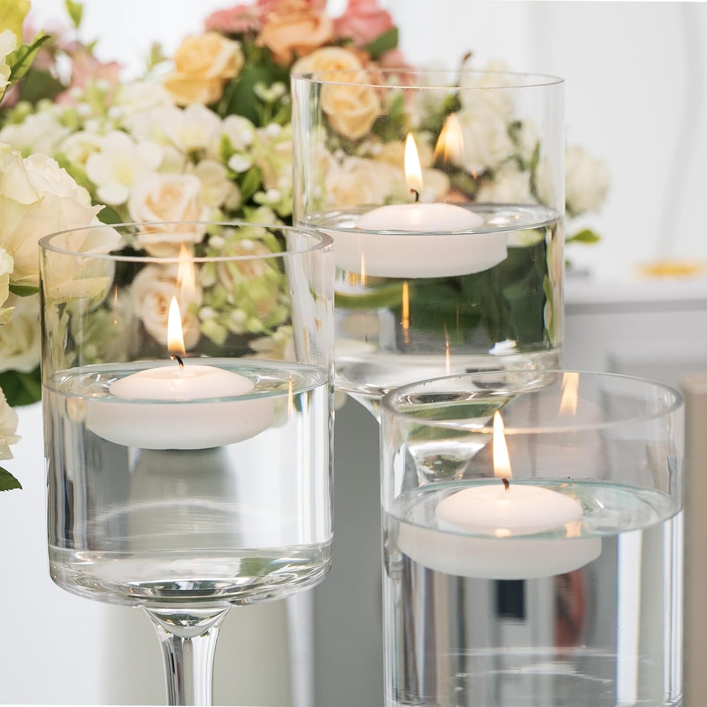 Aignis 24pcs Floating Discs Wax Candles, Burning Time 4+ Hours, 2 Inch Unscented Dripless, White Set for Wedding/Birthday/Celebration/Party/Holiday/Home Décor