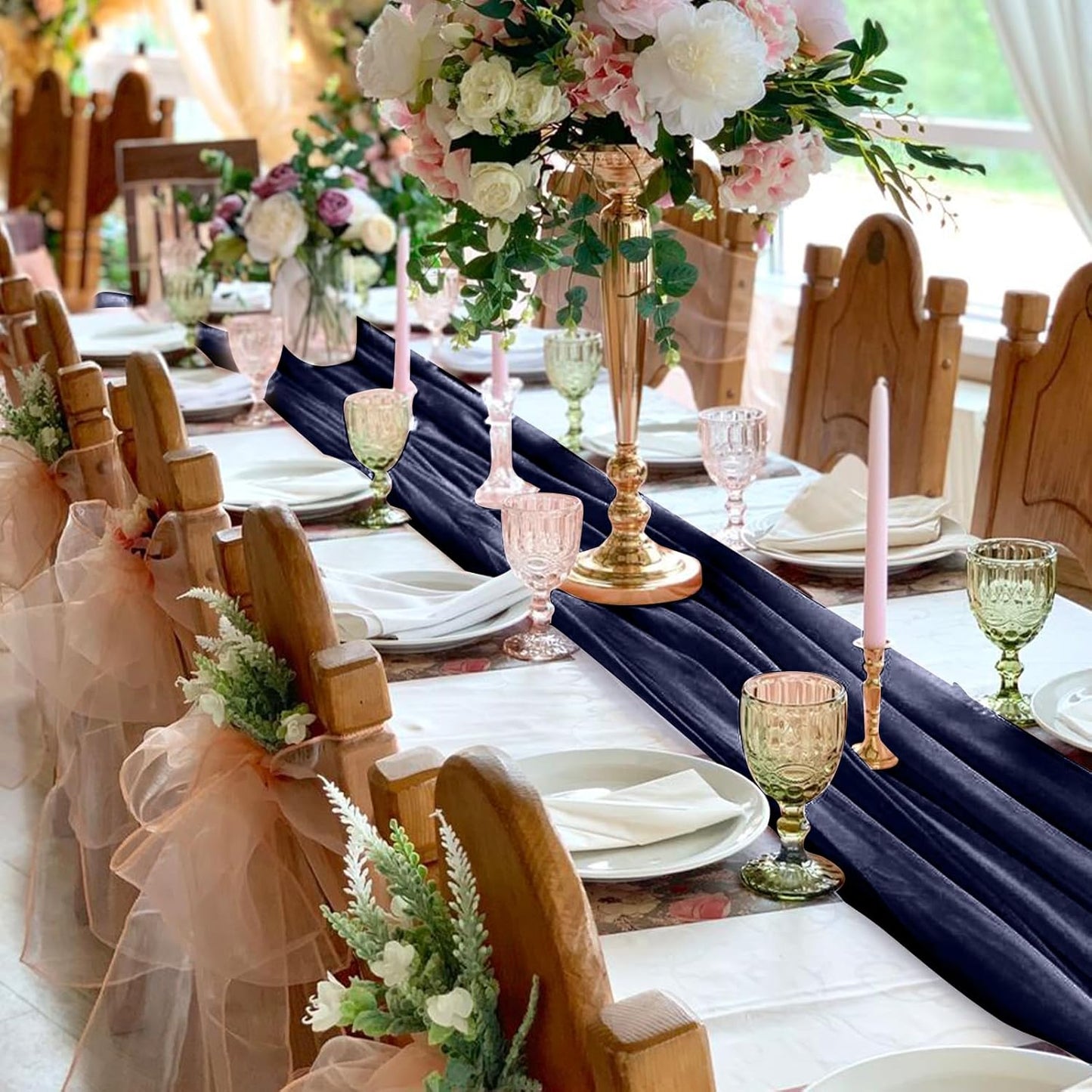 10 Pack 10ft Navy Blue Chiffon Table Runners Wedding Table Runner Sheer Romantic Tulle Table Runner for Christmas Wedding Bridal Tea Party Baby Shower Birthday Party Table Decorations(120 x 12 in)