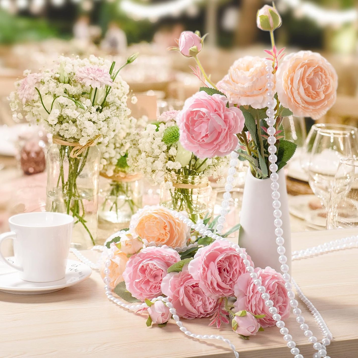 10mm Pearl Garland Half-Round 11 Yards Flat Craft Pearls Bead String Roll Strand for Wedding Party Christmas Tree Decoration (White)