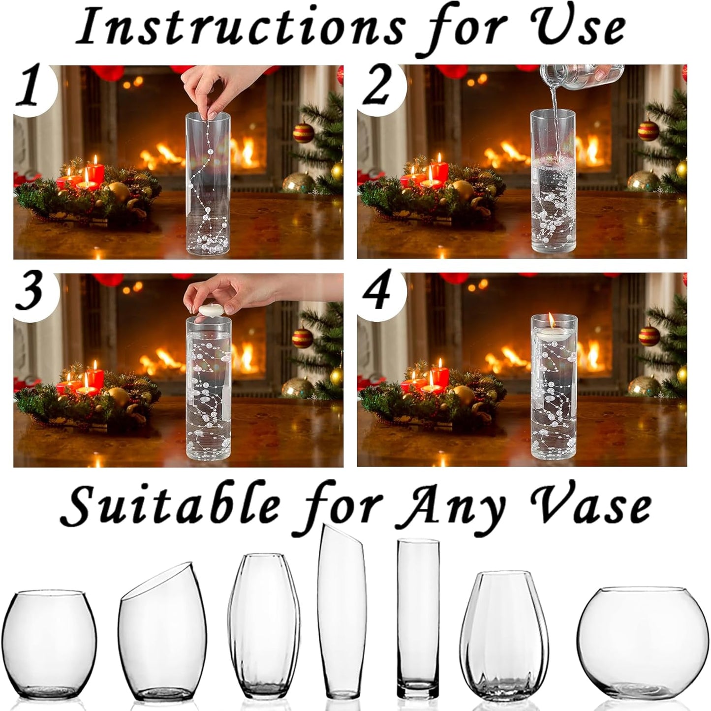 50 PCS Artificial Pearl String Beads - 10+5mm Black Gold Floating Beads for Centerpieces, Vase Fillers, Wedding, Birthday Party, and Candle Decor