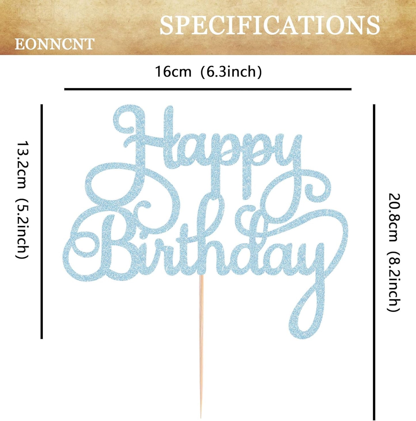 Happy Birthday Cake Topper - Light Blue Glitter Birthday Party Cake Decoration Supplies - Happy Birthday Cake Decor, for Anniversary/Birthday Party Supplies Photo Booth Props