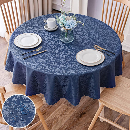 Smiry Round Table Cloth, Waterproof Heavy Duty Vinyl Tablecloths, Wipeable Washable Table Cover for Kitchen and Dining Room (Navy Blue, 70" Round)