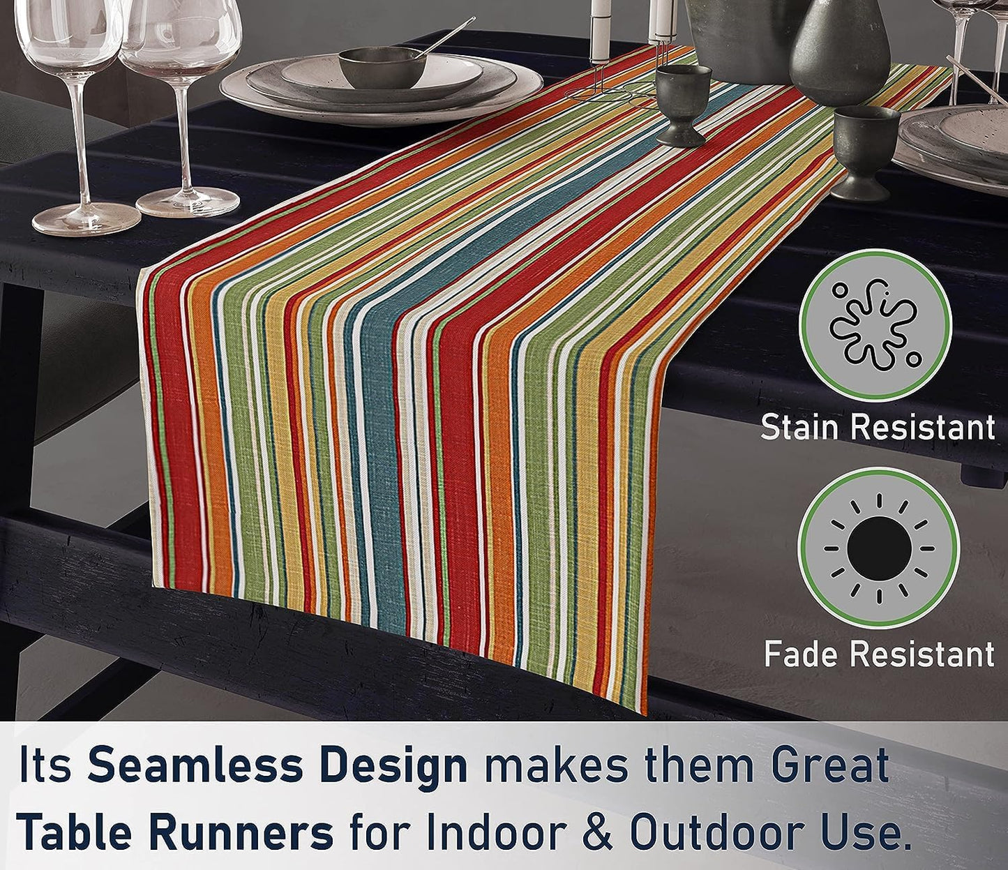 Ruvanti 100% Cotton Table Runner 120 Inches Long, Non-Slip, Stain Resistant, Washable & Reusable Table Runners Perfect for Wedding, Parties, Christmas, Holiday, in-Door use - Multi Stripe