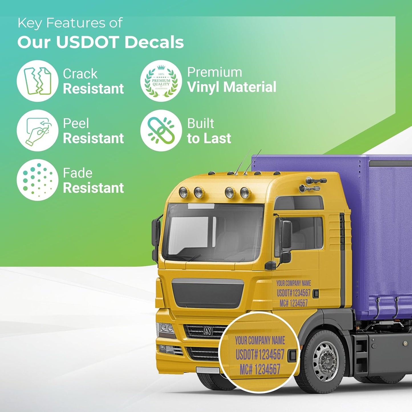 Custom USDOT Truck Decal, MC, Company Name & Registration Stickers, Vinyl Lettering Sticker for Auto Car Window, Vehicles, Doors, Trailer, Personalized, Trucking Letter Decals, Compliant 2" High