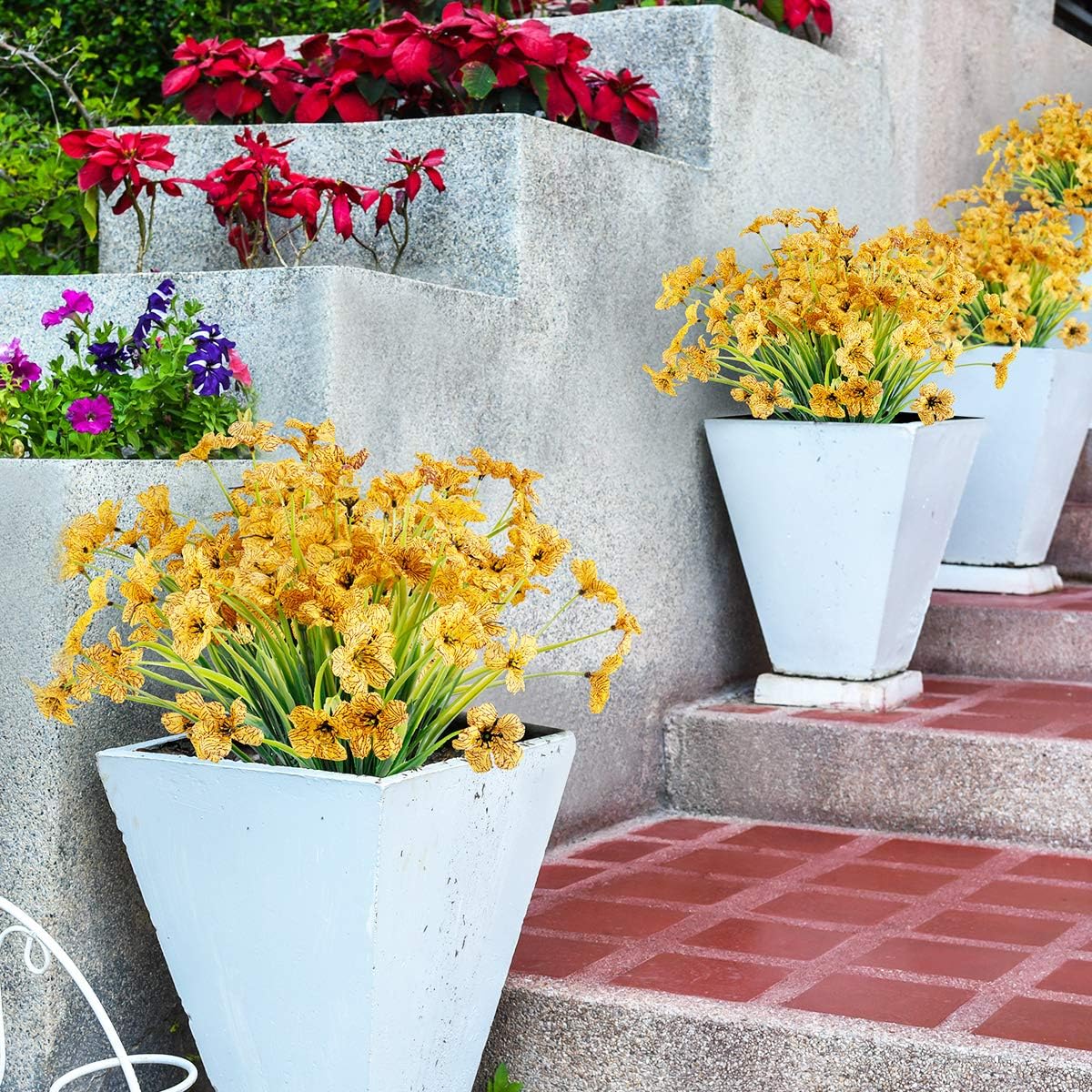 20 Bundles Artificial Flowers Outdoor UV Resistant Fake Flowers No Fade Faux Plastic Plants Garden Porch Window Box Decorating (Yellow)…