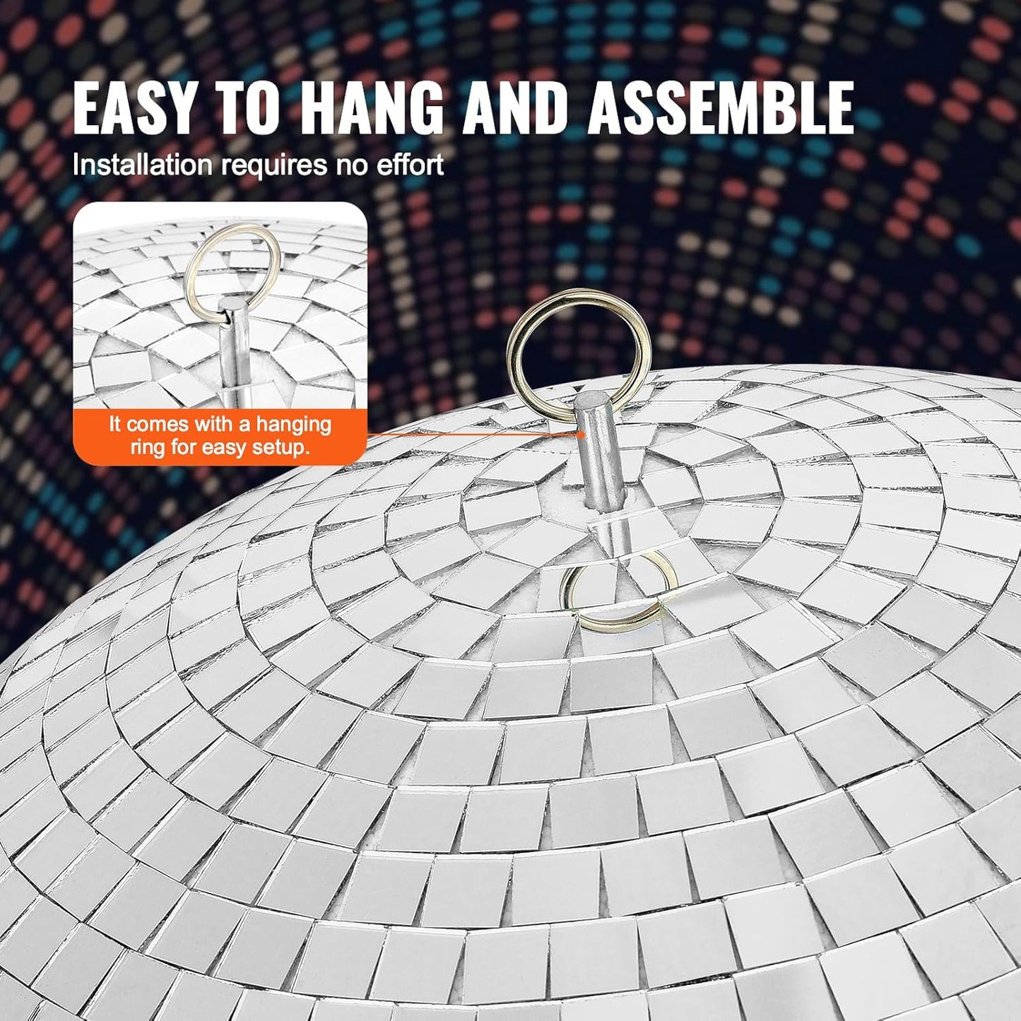 VEVOR Mirror Disco Ball, 12 Inch Mirror Ball with Hanging Ring, Lightning Disco Ball Party Decorations, Ideal for DJ Club, Stage, Wedding, Birthday, Christmas, New Years Celebration