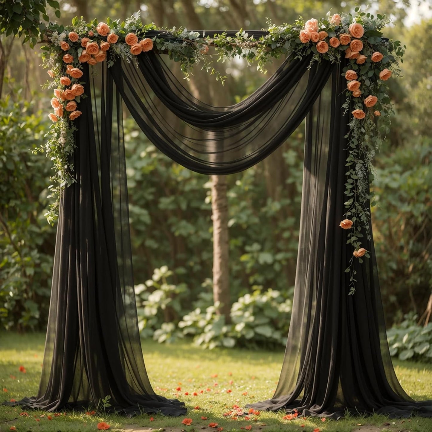 Wedding Arch Draping Fabric,1 Panel 18FT Black Sheer Chiffon Curtain Drapes 6 Yards for Wedding Ceremony Birthday Party Decoration