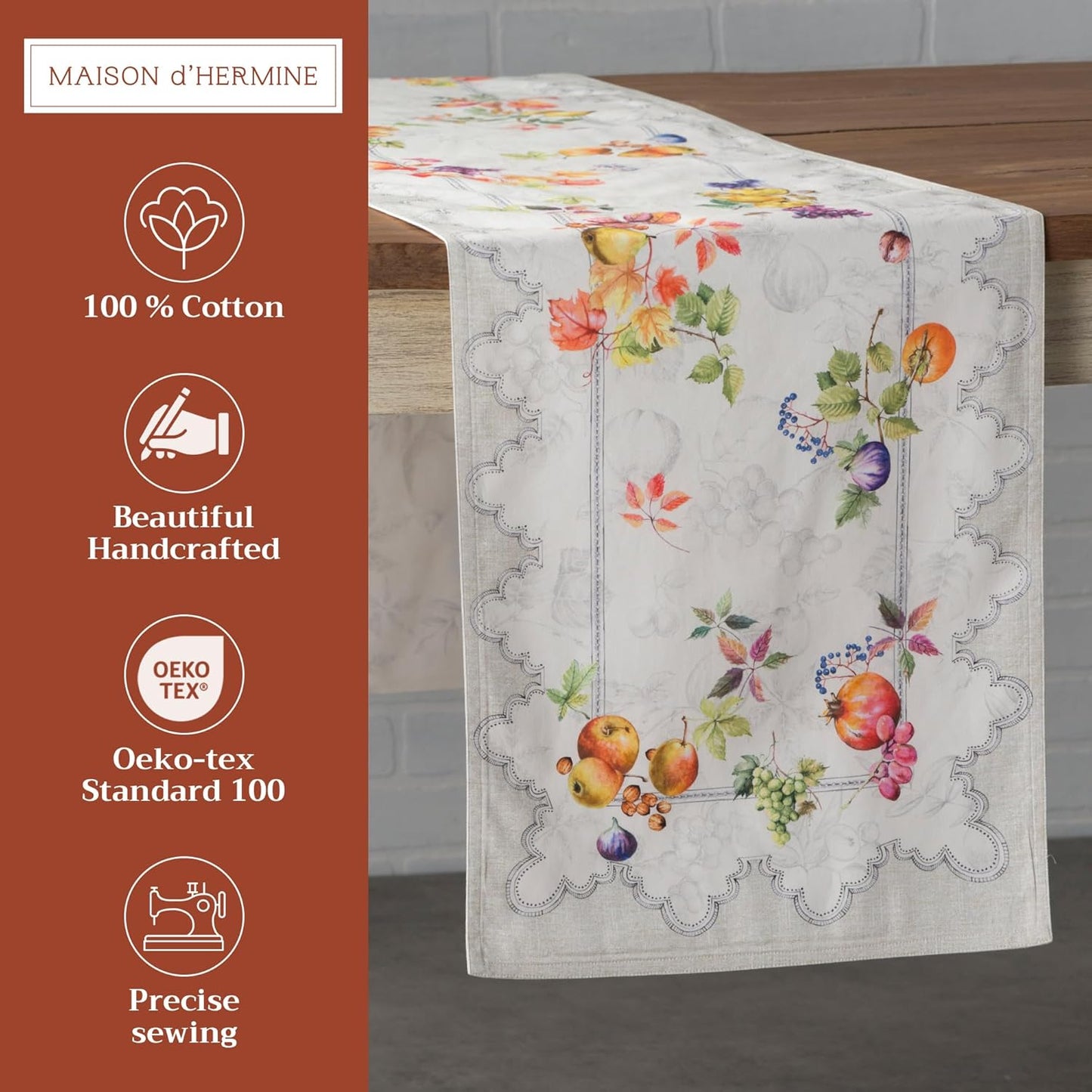 Maison d' Hermine Table Runner 100% Cotton Double Layer Table Runners 108 inches Long for Thanksgiving Christmas Decorations Home Kitchen Dining Party Wedding (Fruit D'Hiver, 14.5" x 108")
